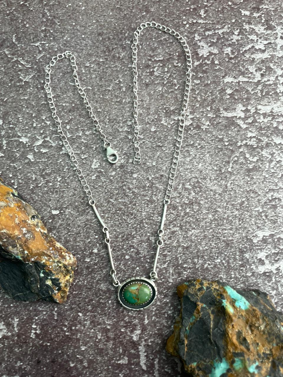 Handmade Sterling Silver Kingman Turquoise Necklace "Signed Nizhoni"