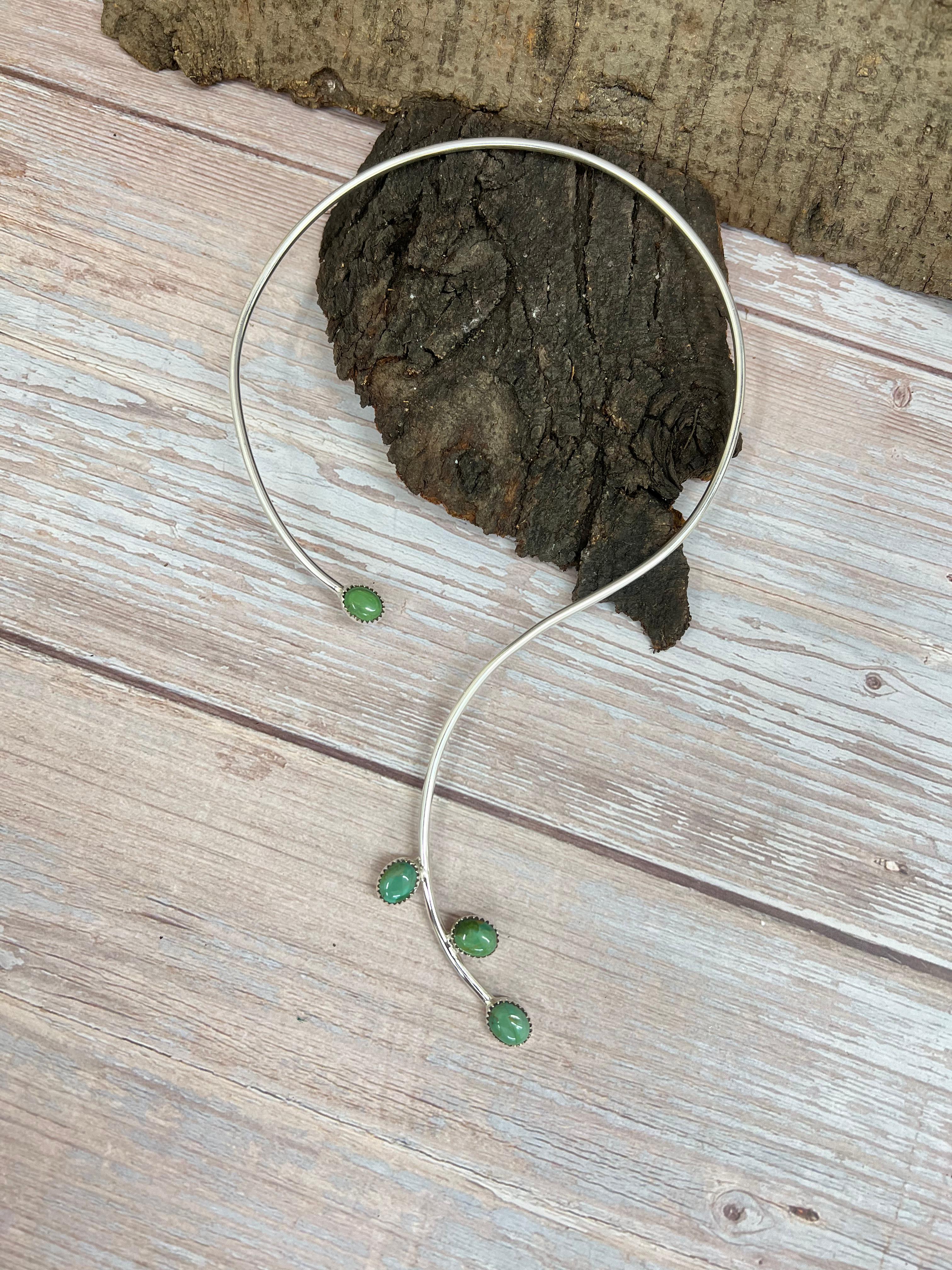 Handmade Sterling Silver Kingman Turquoise Wrap Necklace with Signed Nizhoni (8)