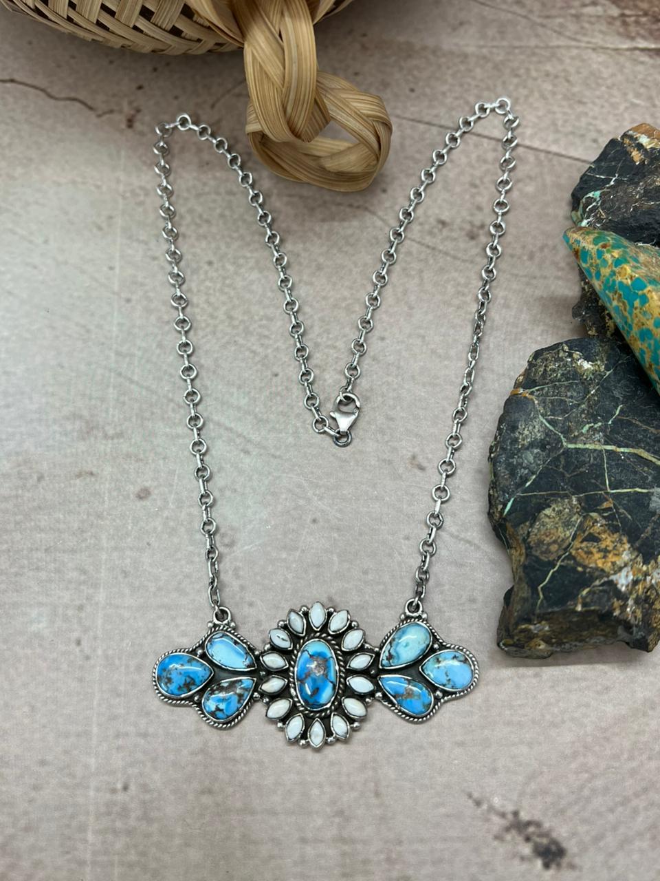 Handmade Sterling Silver Golden Hills with White Collection Necklace "Signed Nizhoni"