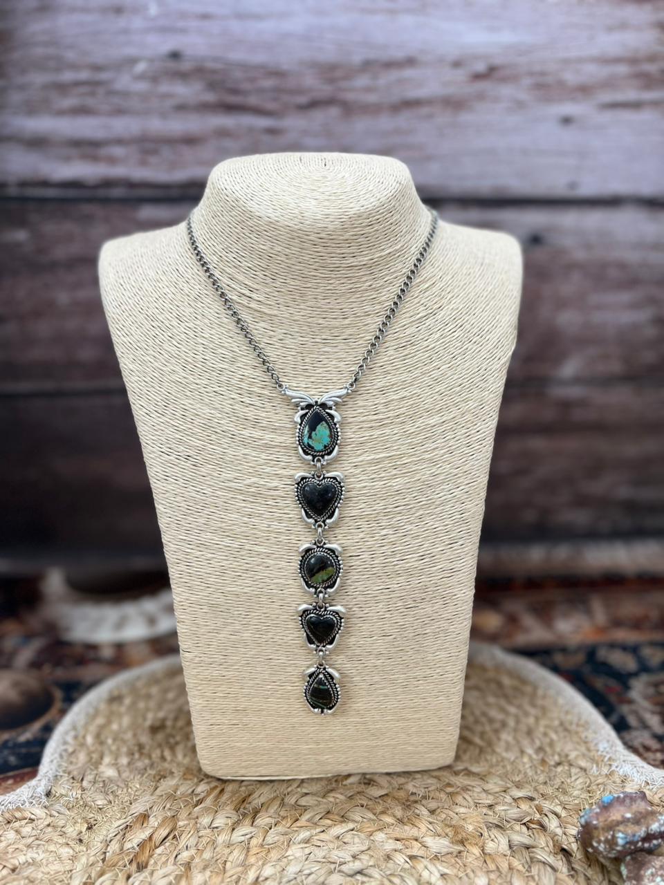 Handmade Sterling Silver Blackjack Turquoise Necklace "Signed Nizhoni"