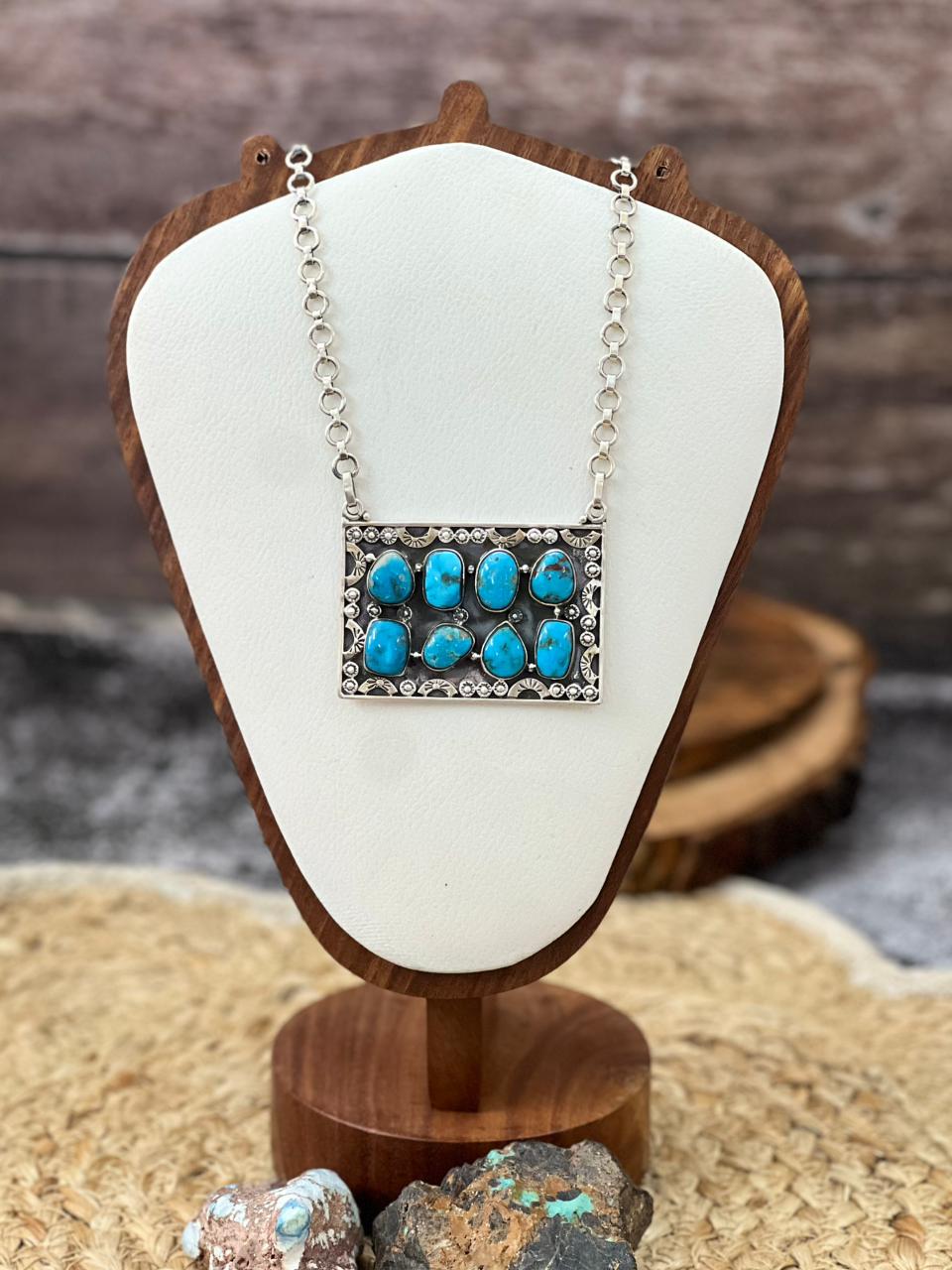Handmade Sterling Silver Arizona Blue Turquoise Necklace "Signed Nizhoni"