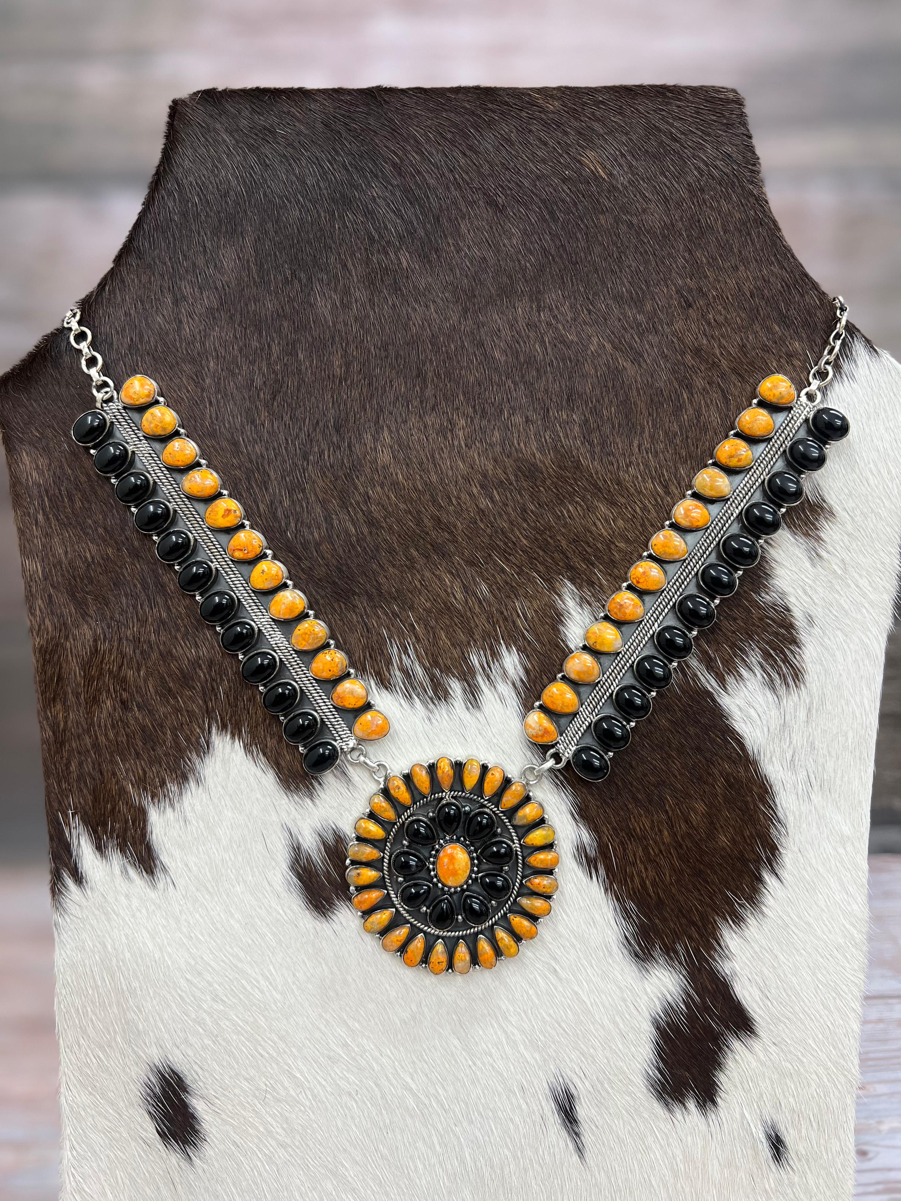 Handmade Sterling Silver Black Onyx, Bumblebee Necklace Signed Nizhoni