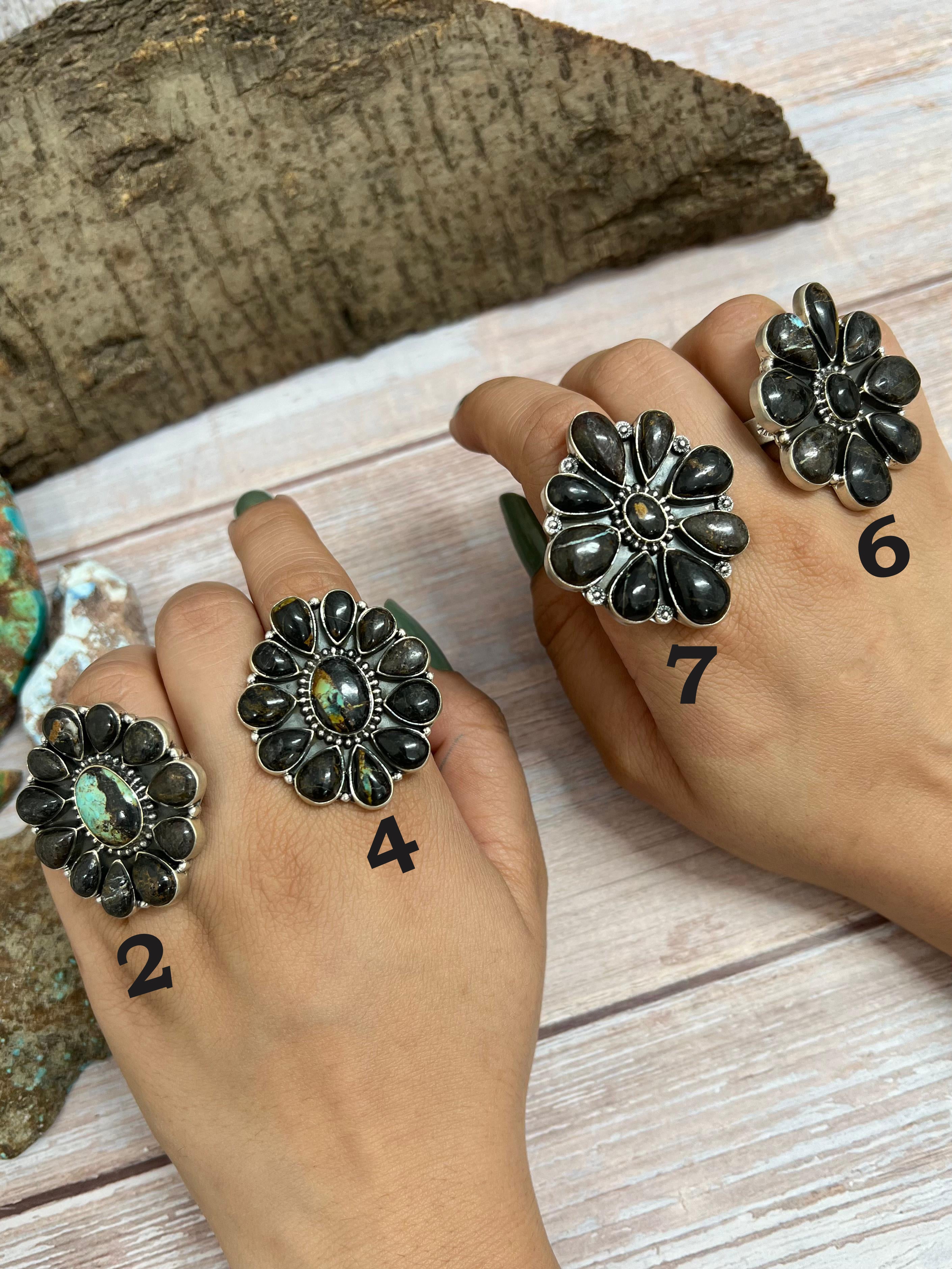 Handmade Sterling Silver Blackjack Turquoise Adjustable Ring Signed Nizhoni