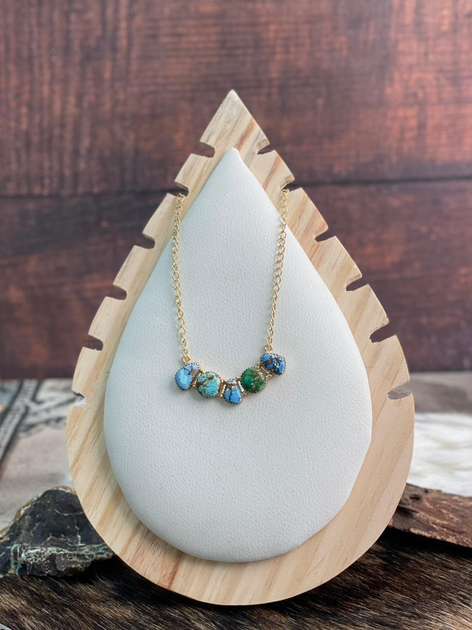“The Golden Collection” Handmade Natural Golden Hills, Sonoran and Number 8 Turquoise Gold Plated Necklace STYLE 1