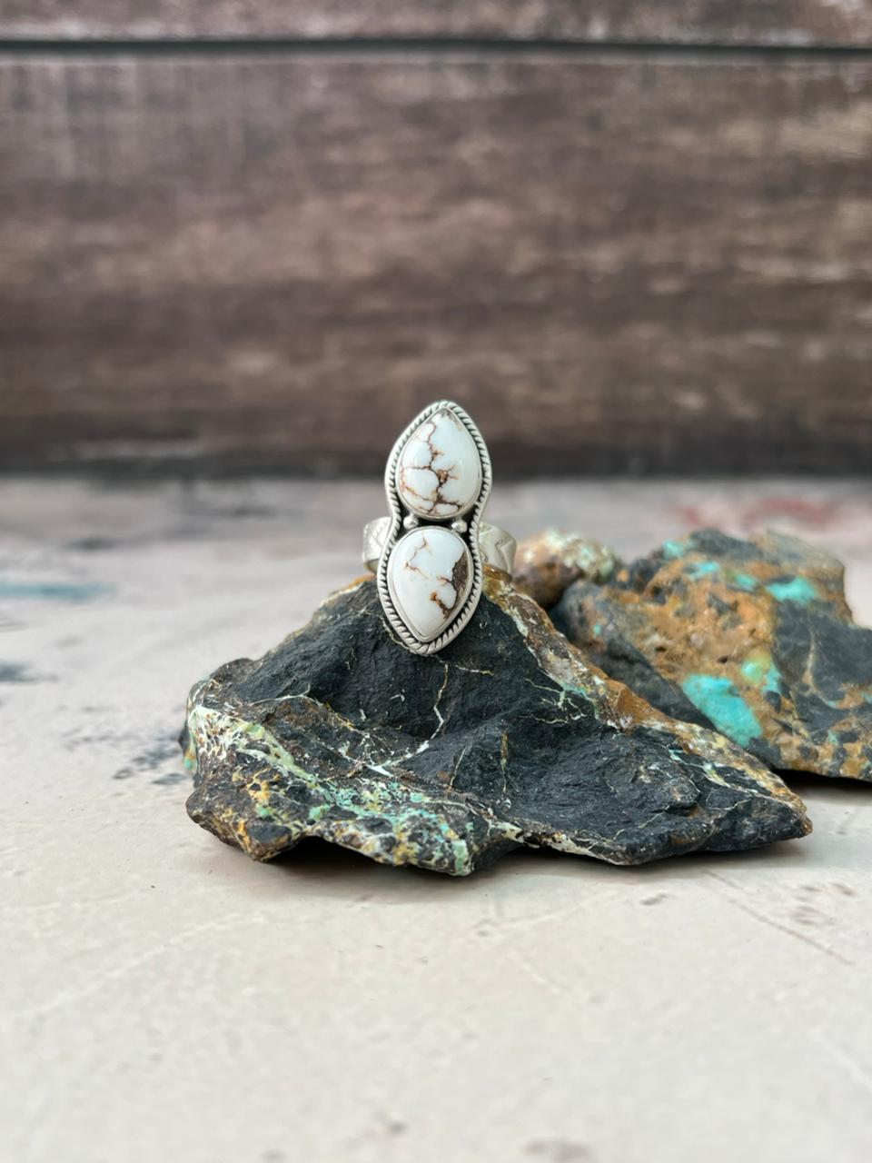 Handmade Sterling Silver Wildhorse Magnesite Adjustable Ring "Signed Nizhoni"