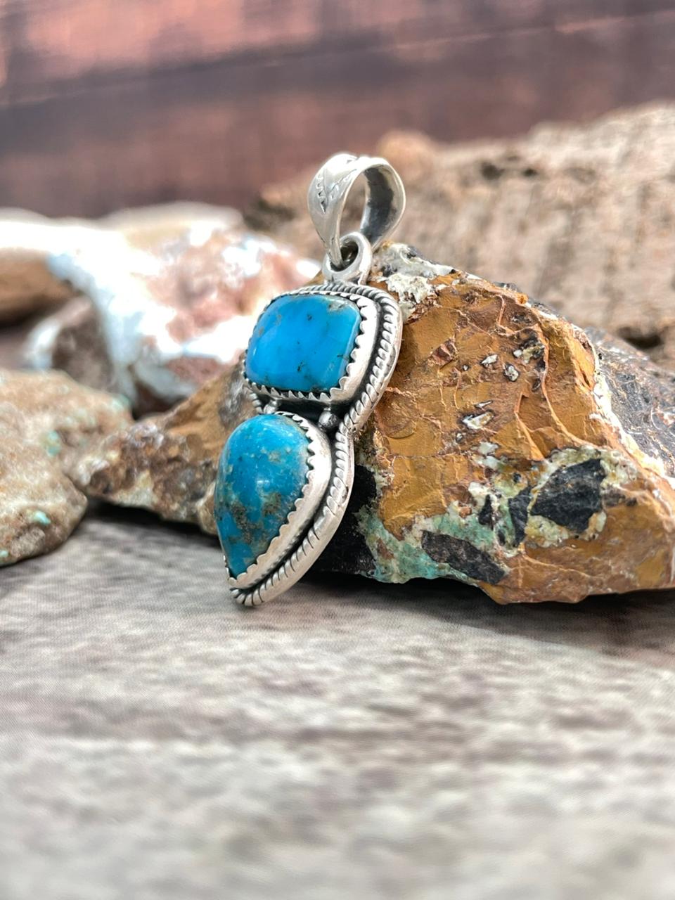 Handmade Sterling Silver Arizona Blue Turquoise Pendant "Signed Nizhoni"