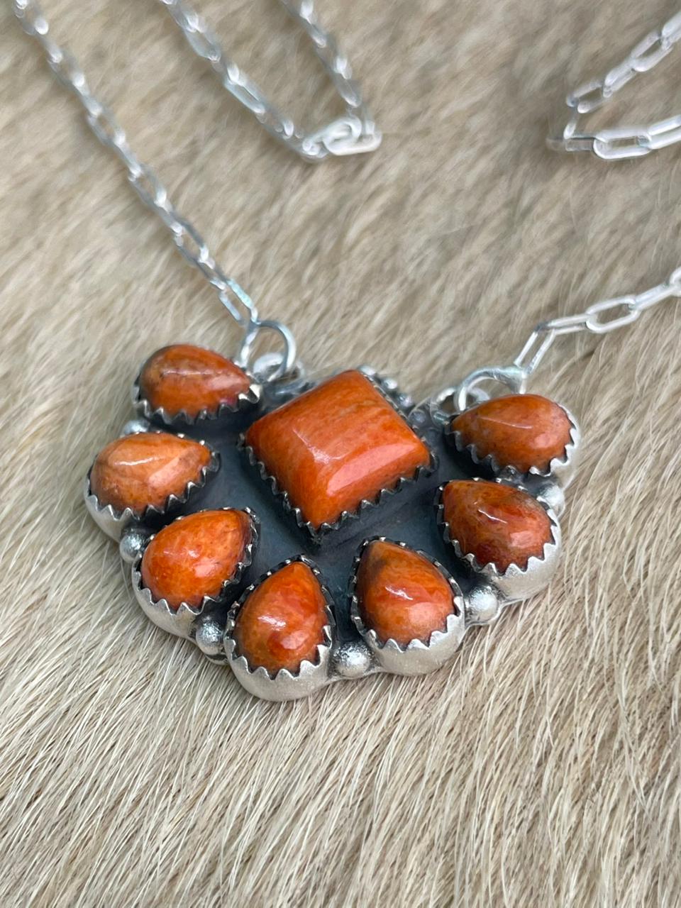 Handmade Sterling Silver Orange Mojave Necklace "Signed Nizhoni"