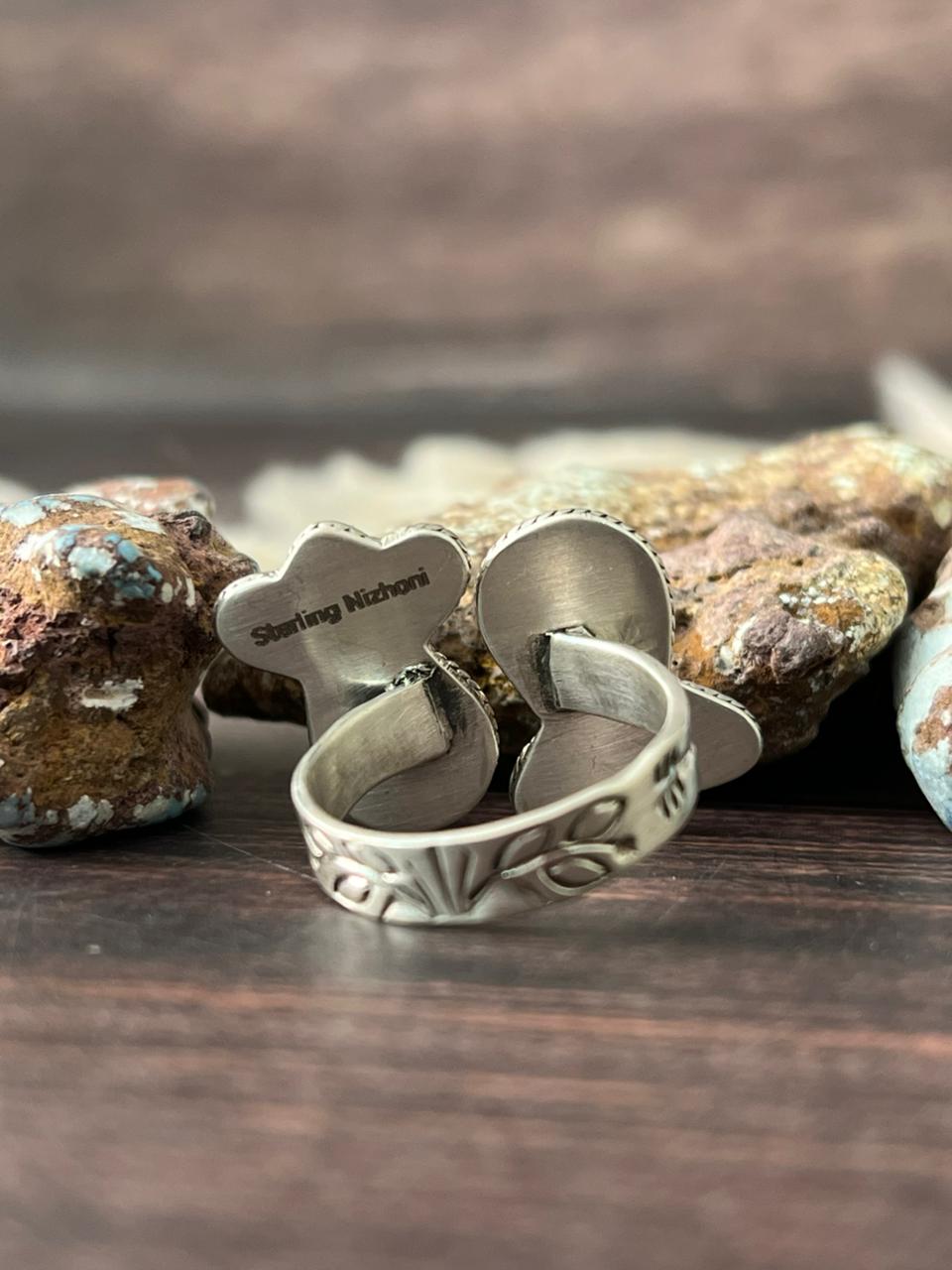 Handmade Sterling Silver Golden Hills with White Collection Adjustable Ring "Signed Nizhoni"