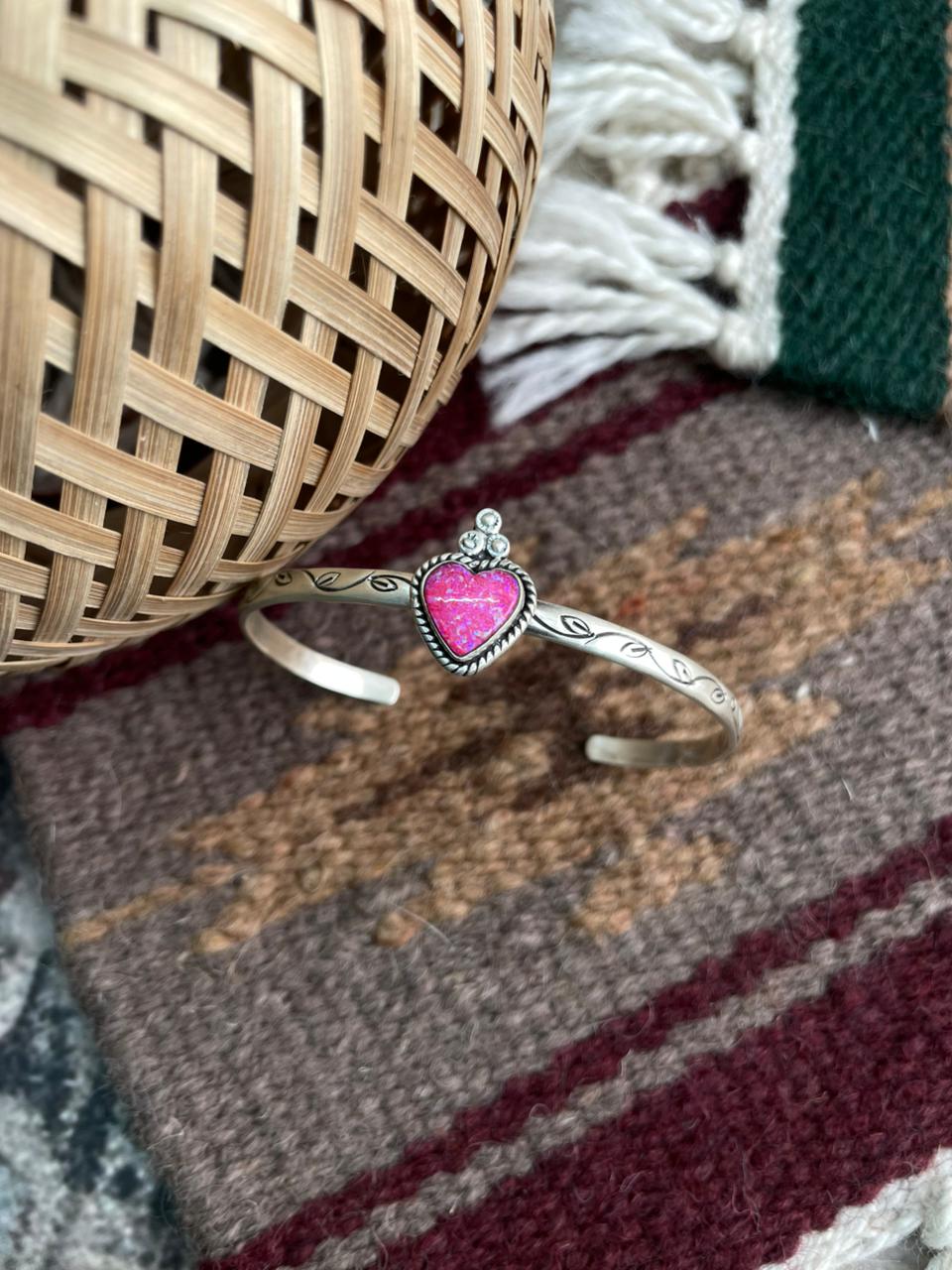 Handmade Sterling Silver Hot Pink Cuff Bracelet "Signed Nizhoni"