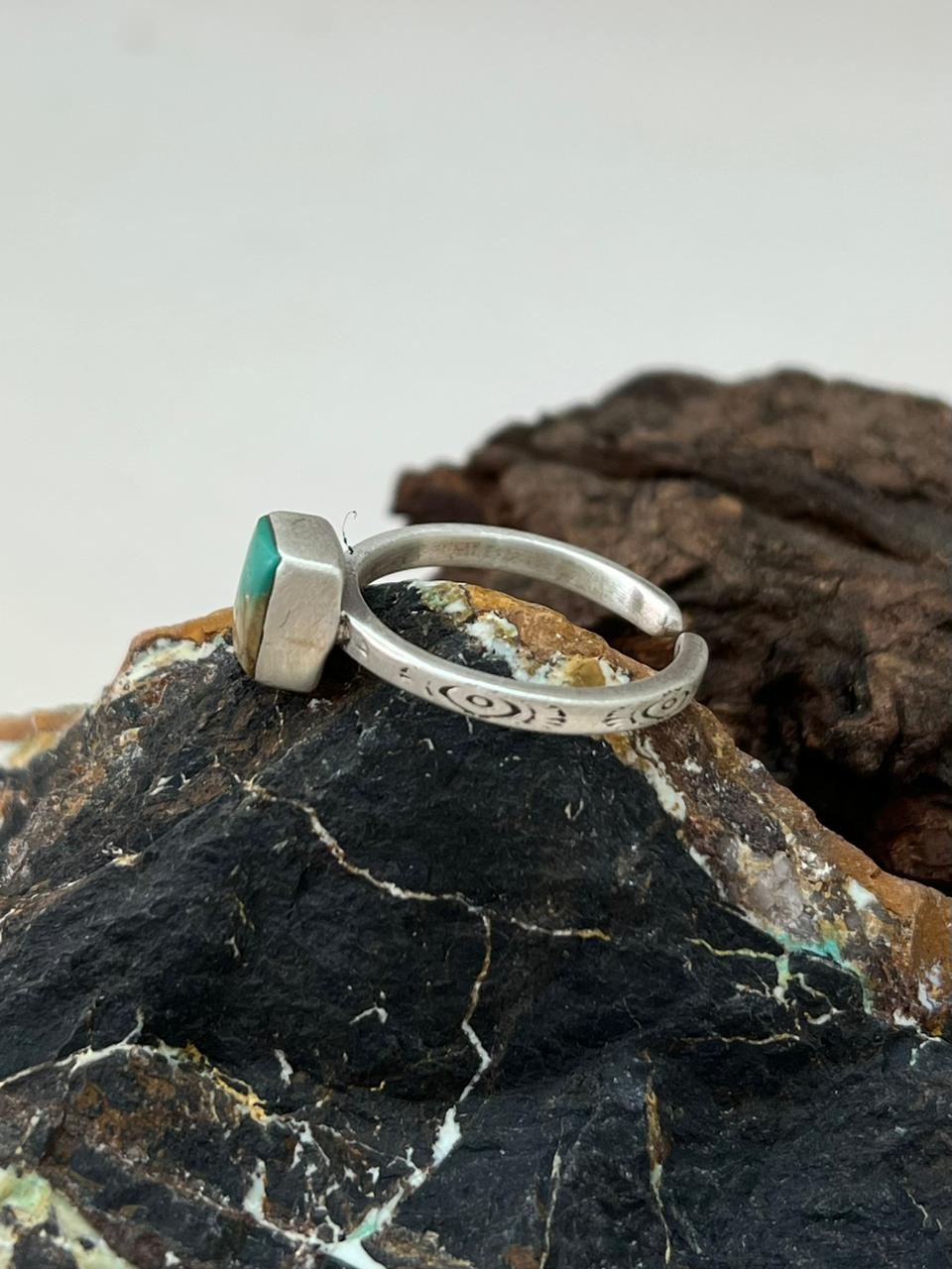 Handmade Sterling Silver Emerald Valley Turquoise Adjustable Ring "Signed Nizhoni"