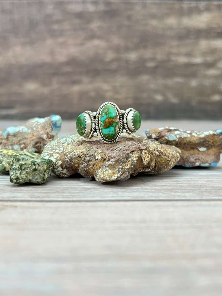 Handmade Sterling Silver Sonoran Mountain Turquoise Adjustable Ring "Signed Nizhoni" (9)