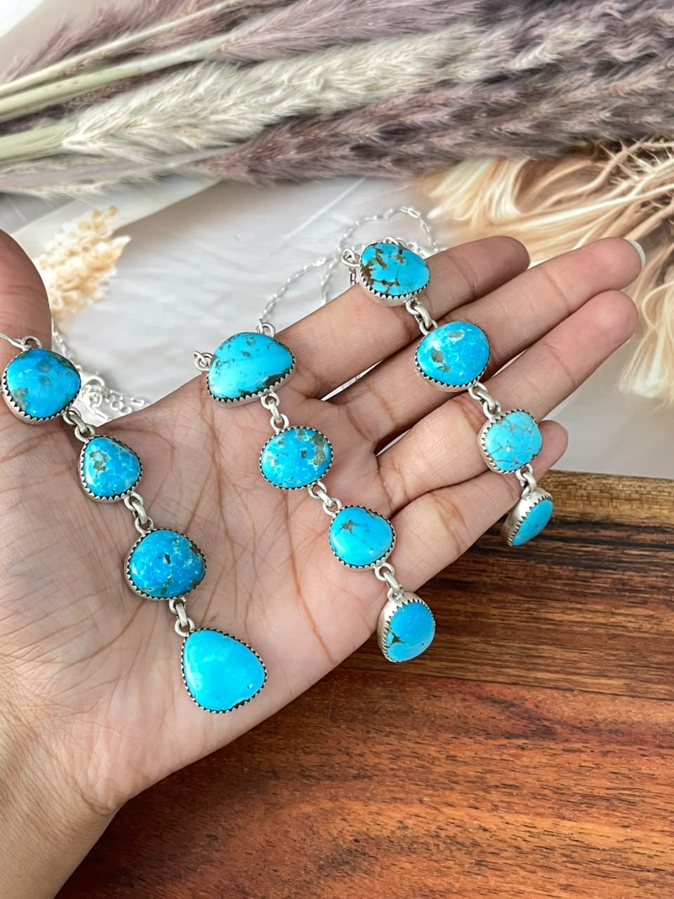 Handmade Sterling Silver Blue Kingman Turquoise Necklace Signed Nizhoni