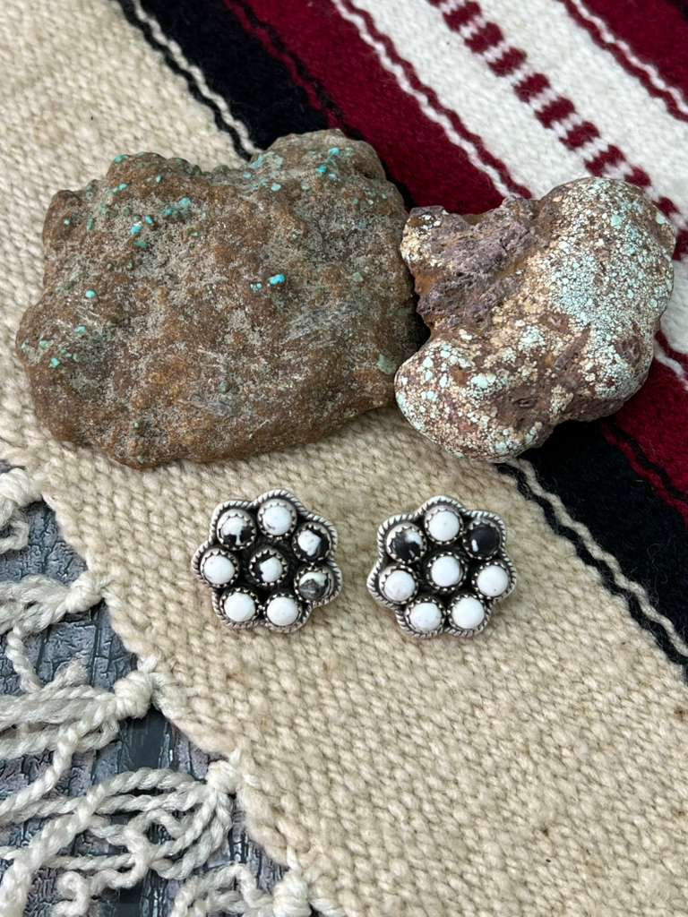 Handmade Sterling Silver White Buffalo Post Studs "Signed Nizhoni"