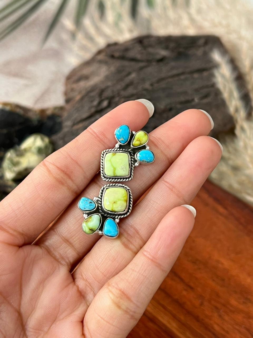 Handmade Sterling Silver White Water with Palomino Turquoise Collection: Adjustable Ring "Signed Nizhoni"