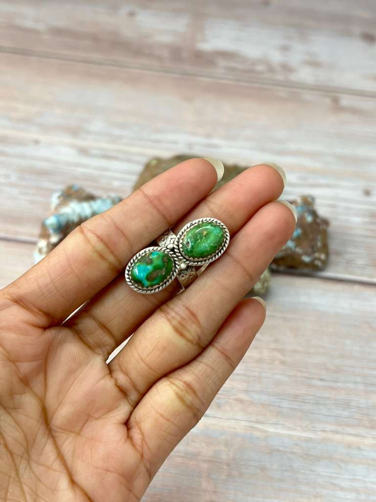 Handmade Sterling Silver Kingman Turquoise Adjustable Ring "Signed Nizhoni"