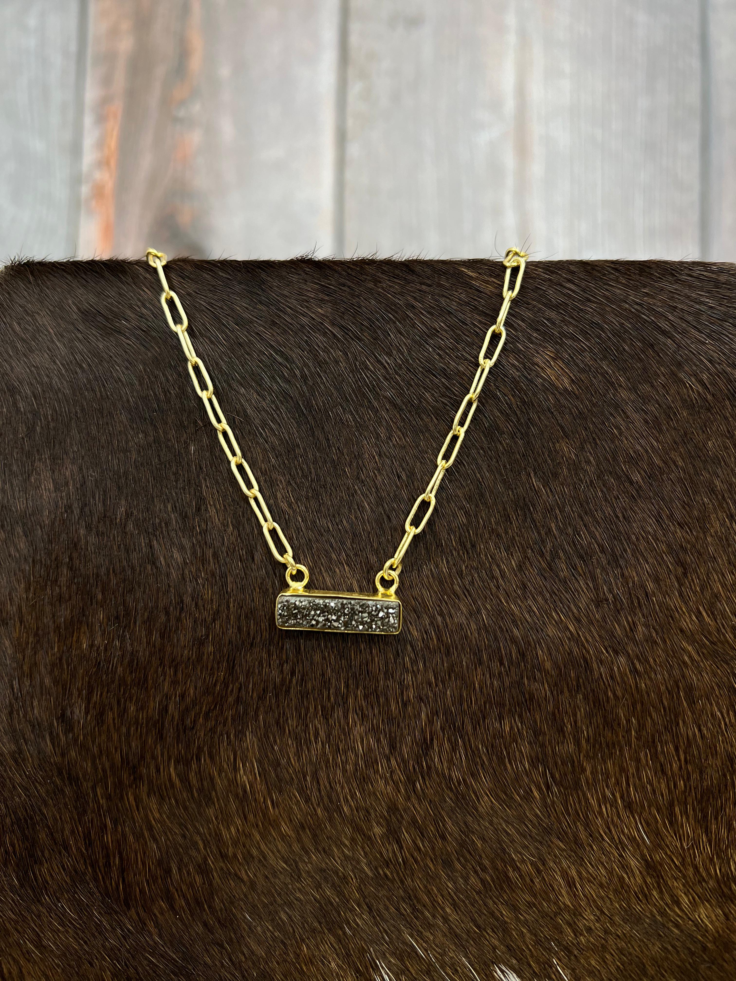 “The Boho Collection” Handmade Natural Druzy Charcoal Bar Necklace