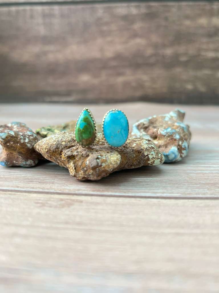Handmade Sterling Silver Golden Hills with Sonoran Mountain Turquoise Adjustable Ring "Signed Nizhoni"