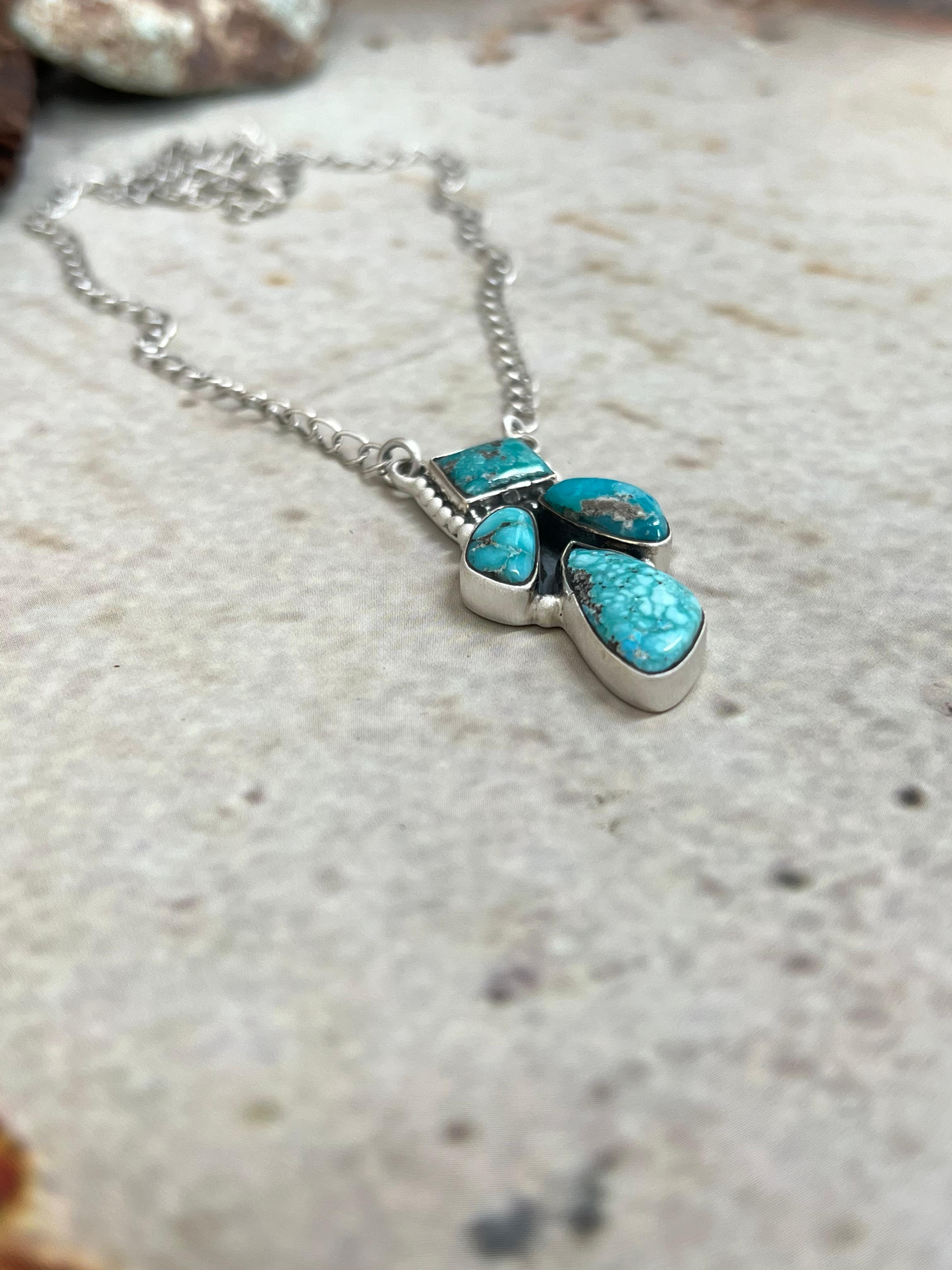 Handmade Sterling Silver White Water Turquoise Necklace Signed Nizhoni