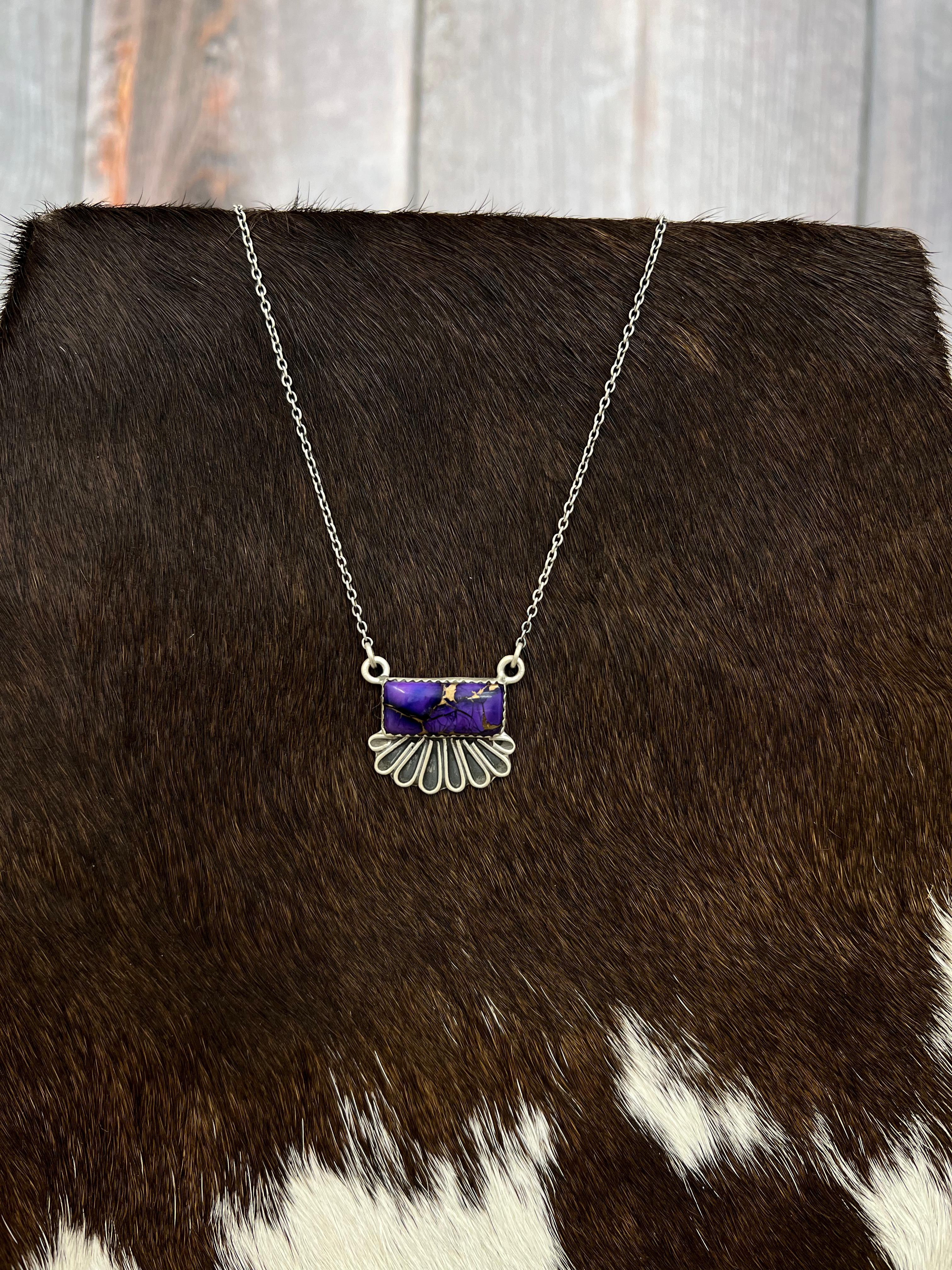 Handmade Sterling Silver Grape Dahlia Necklace with Signed Nizhoni