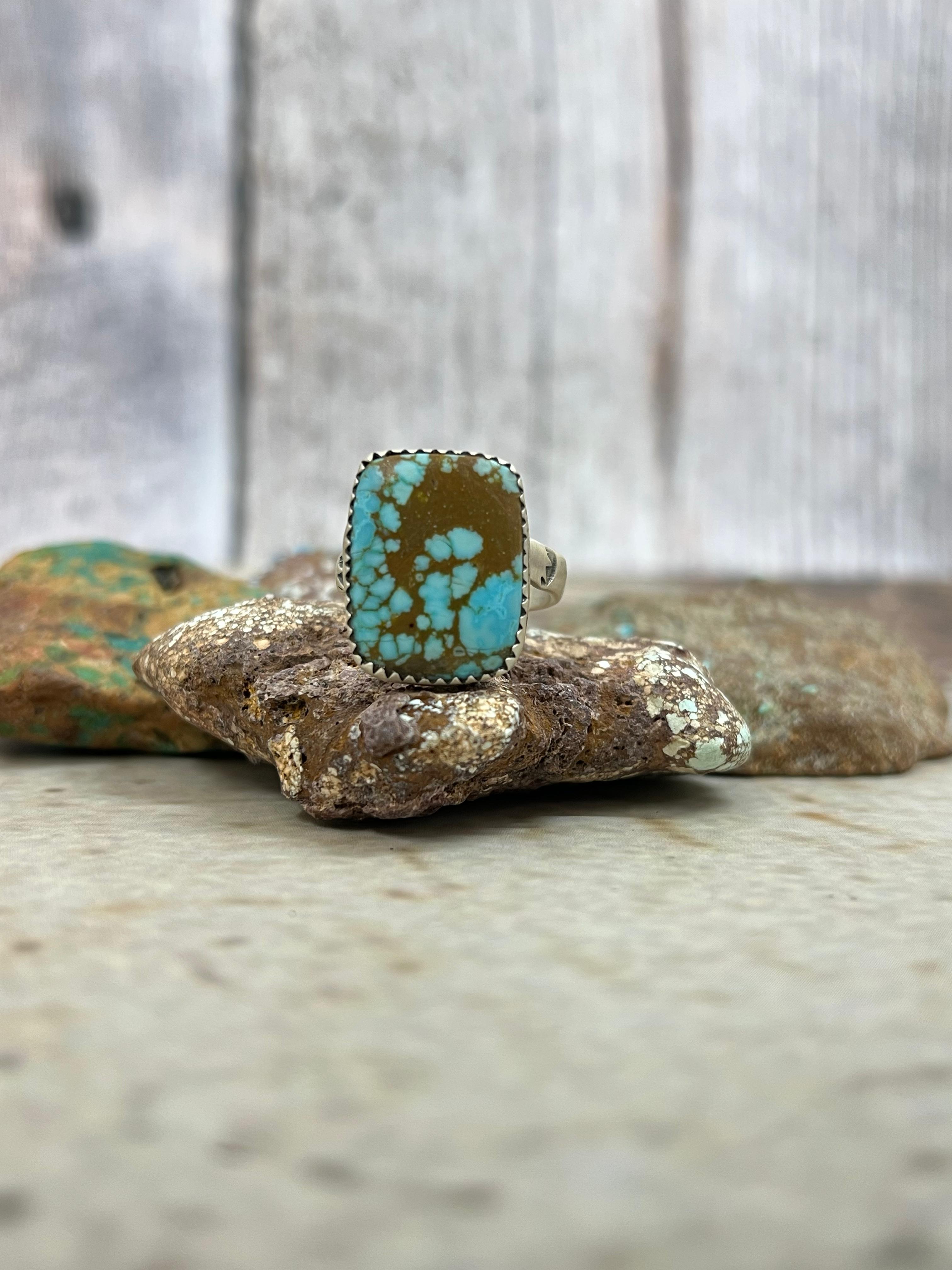 Handmade Sterling Silver Number 8 Turquoise Adjustable Ring with Signed Nizhoni