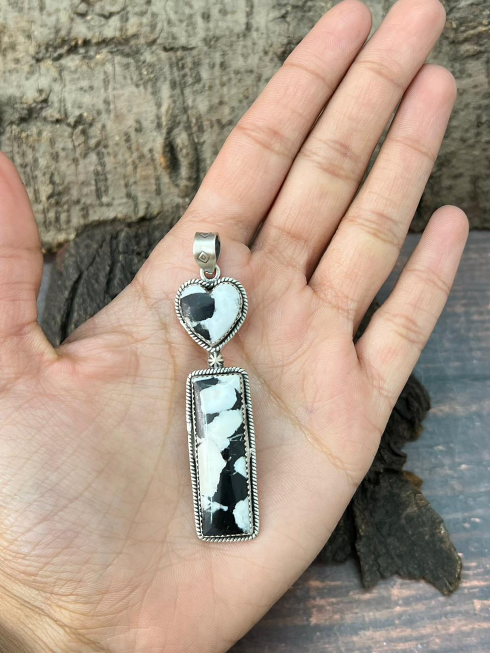 Handmade Sterling Silver White Buffalo Pendant "Signed Nizhoni"