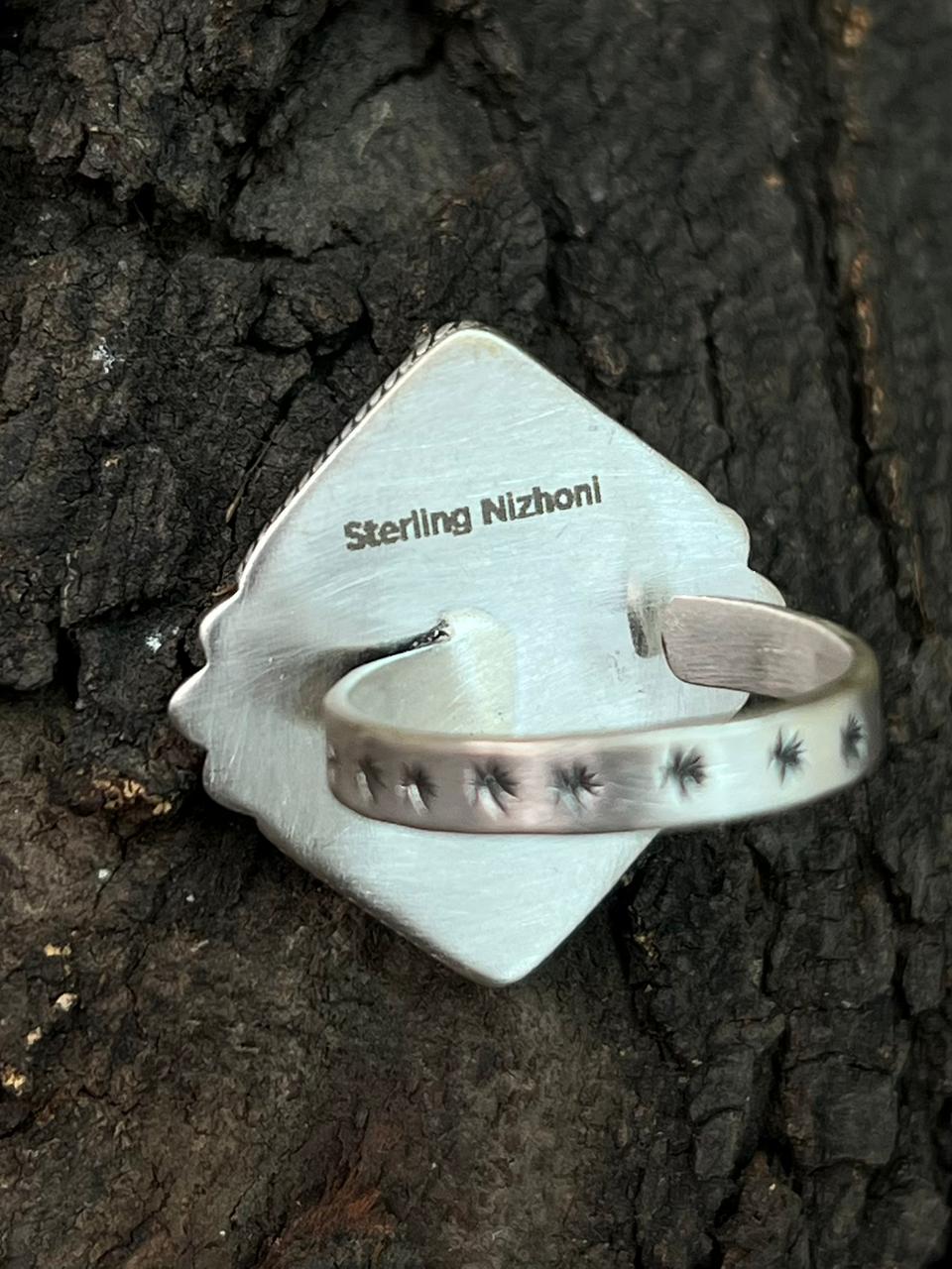 Handmade Sterling Silver Kingman with Wildhorse Magnesite Adjustable Ring "Signed Nizhoni"