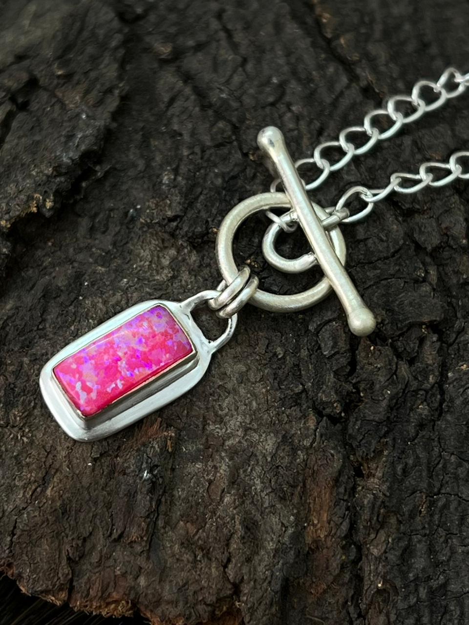 Handmade Sterling Silver Hot Pink Lariat Necklace "Signed Nizhoni" (7)