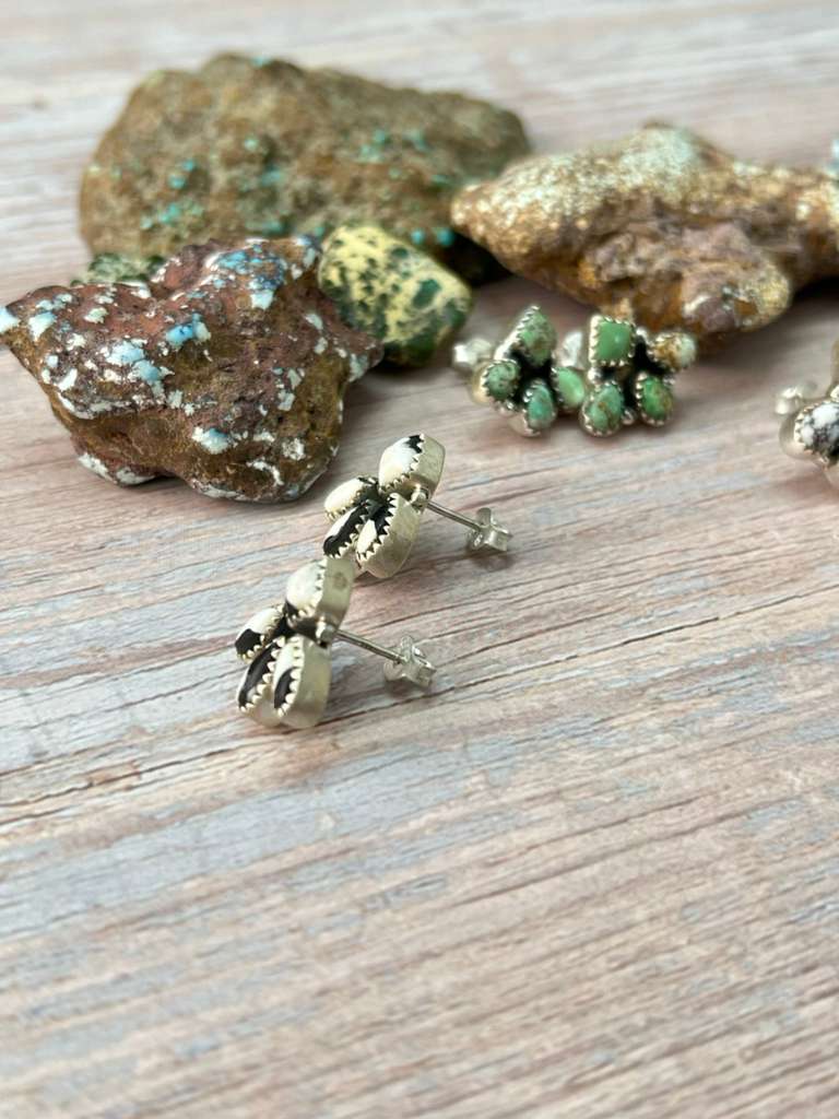 Handmade Sterling Silver Multi Stones Post Studs "Signed Nizhoni"
