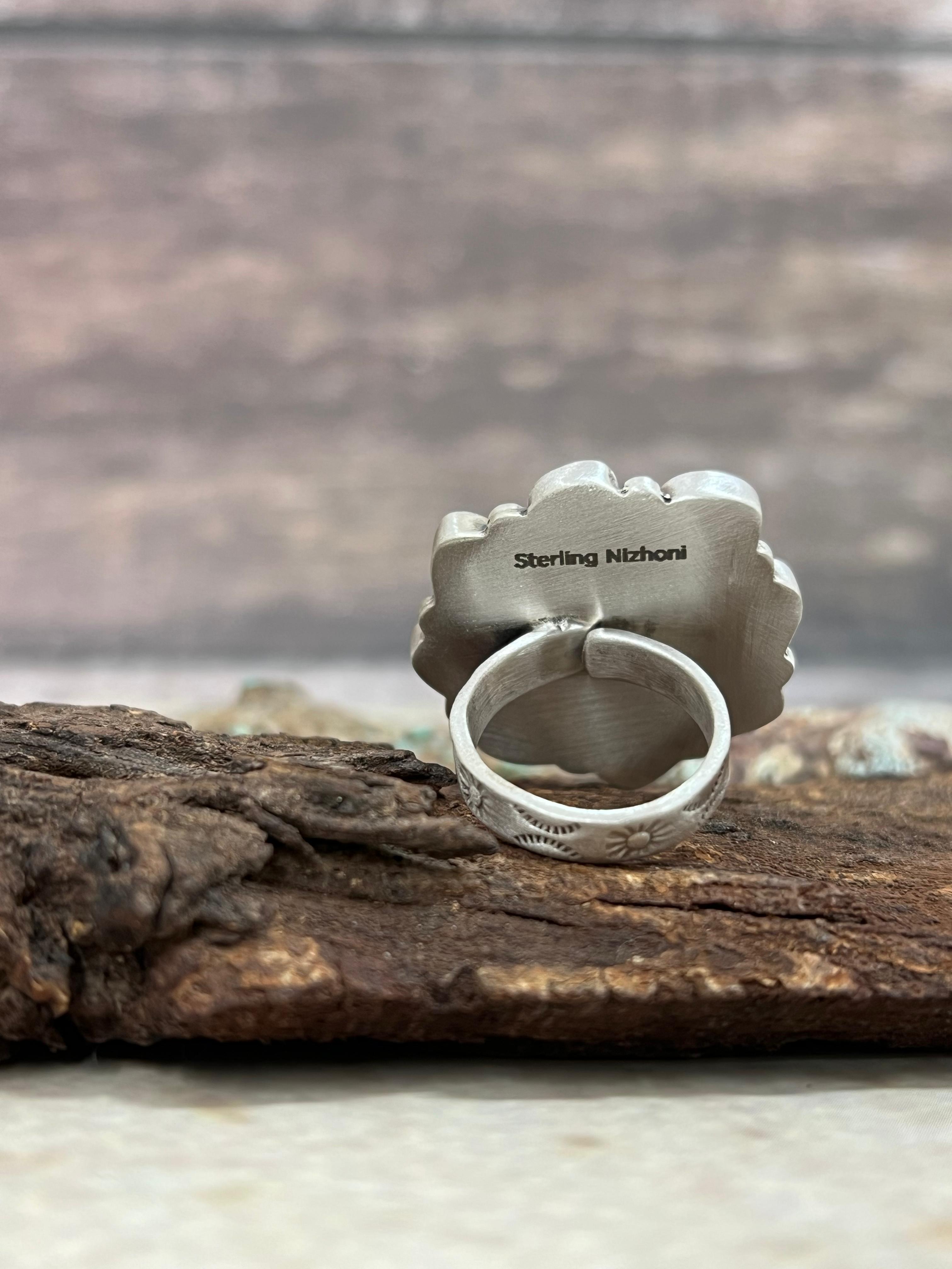 Handmade Sterling Silver White Water Turquoise Studs Signed Nizhoni