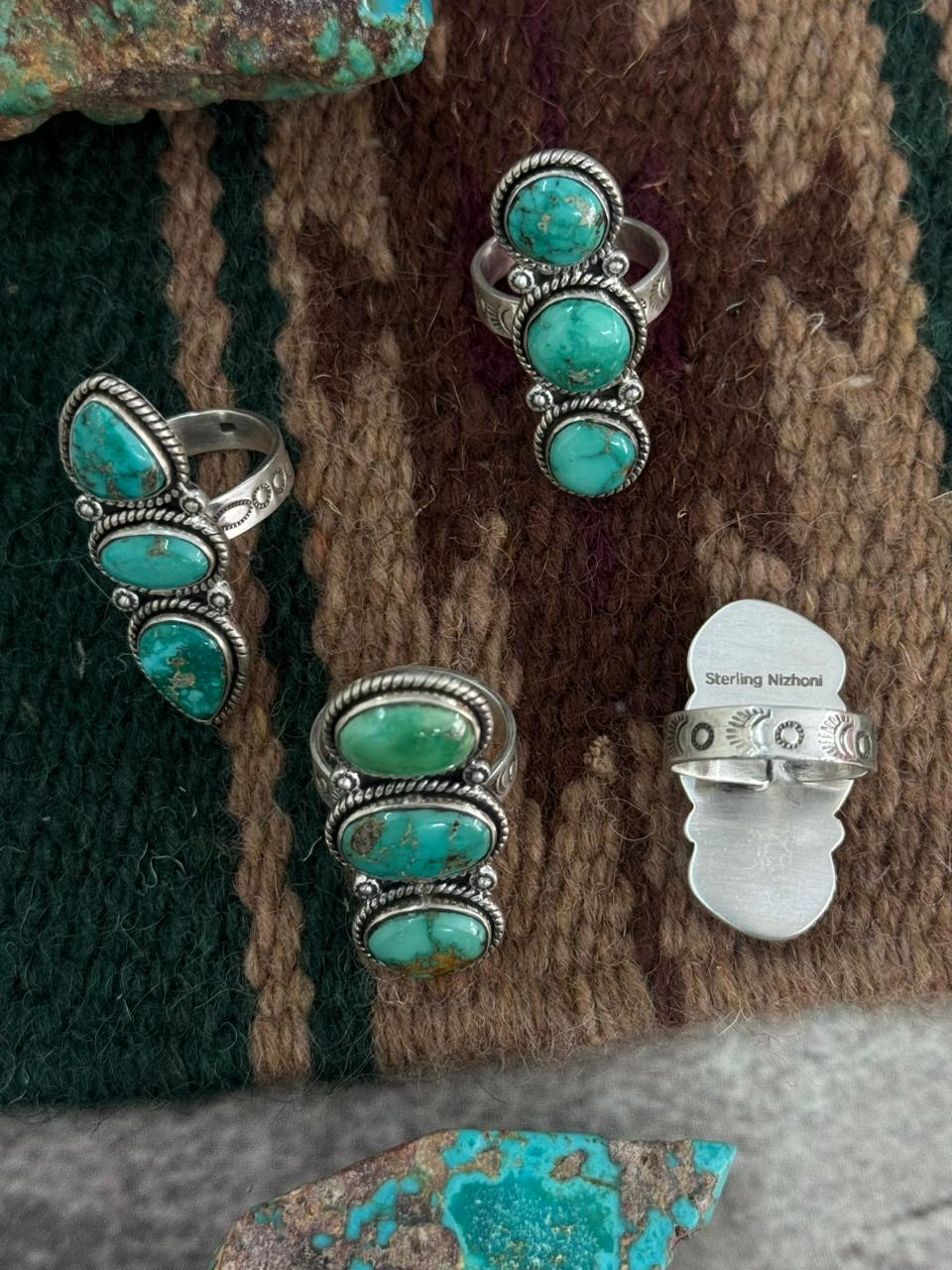 Handmade Sterling Silver Emerald Valley Adjustable Ring "Singed Nizhoni"