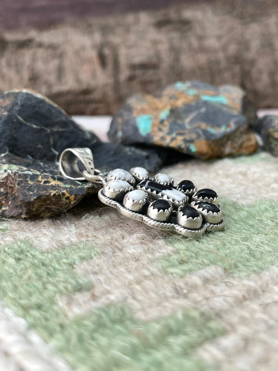 Handmade Sterling Silver White Buffalo Pendant "Signed Nizhoni"