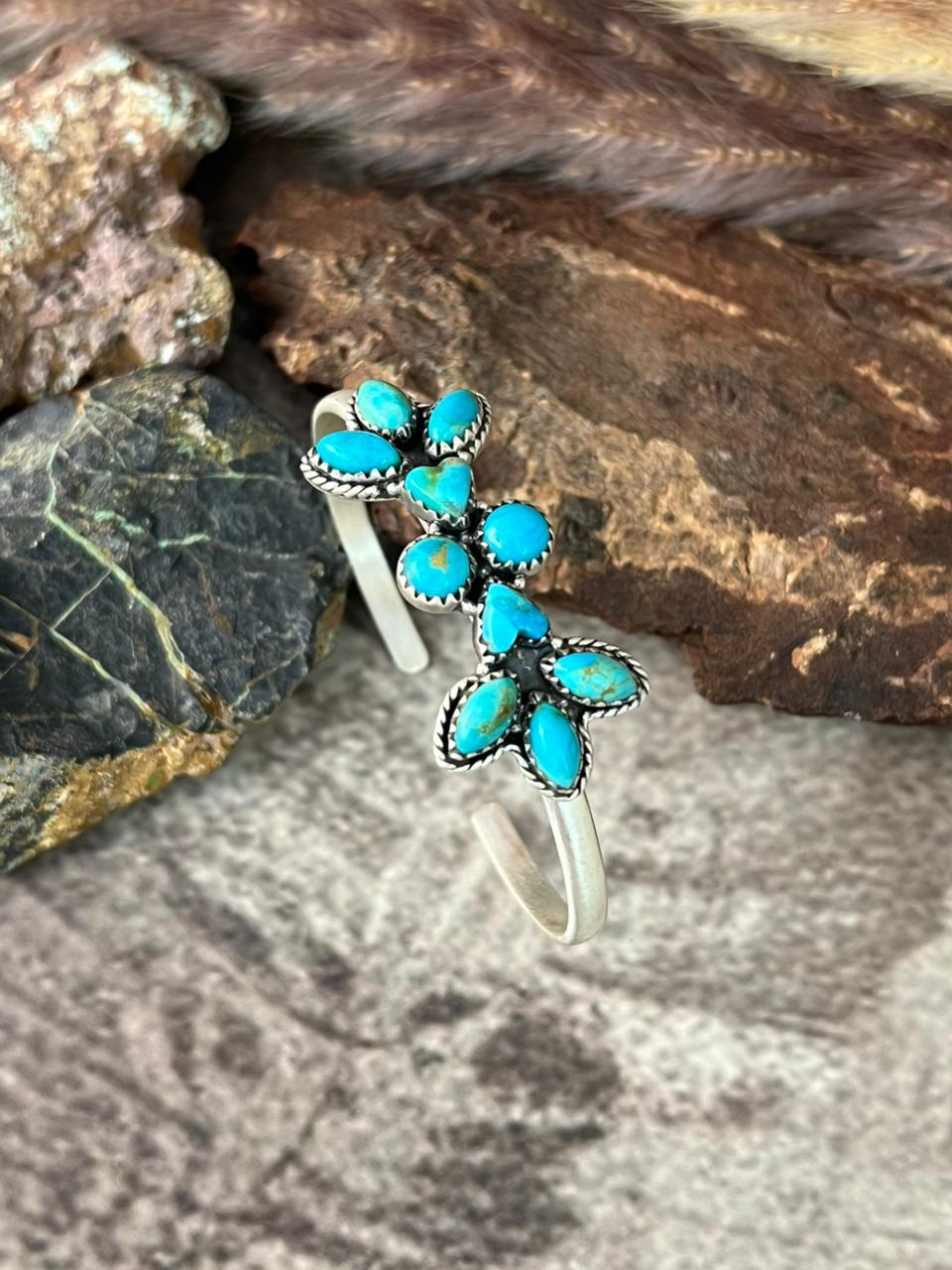 Handmade Sterling Silver Kingman Turquoise Bracelet "Signed Nizhoni"