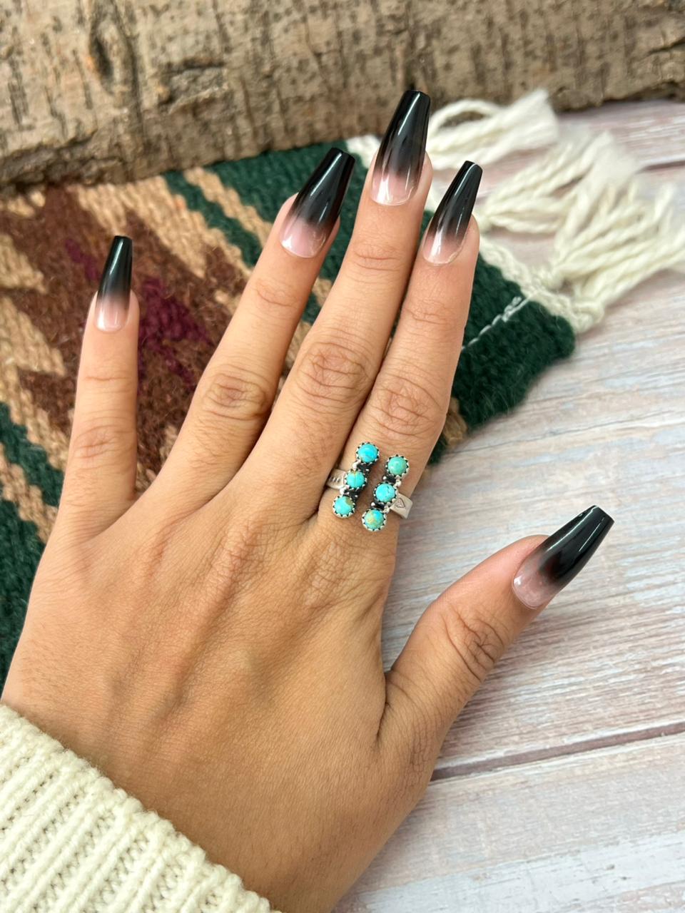 Handmade Sterling Silver Kingman Turquoise Adjustable Ring "Signed Nizhoni"