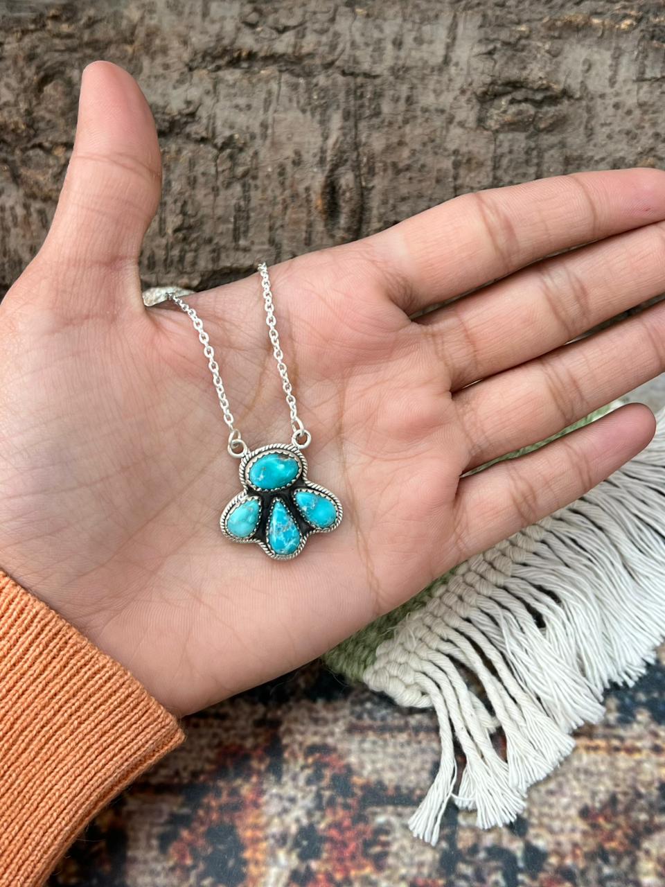 Handmade Sterling Silver White Water Turquoise Necklace "Signed Nizhoni"