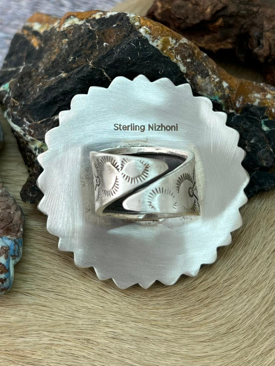 Handmade Sterling Silver White Buffalo Adjustable Ring "Signed Nizhoni"