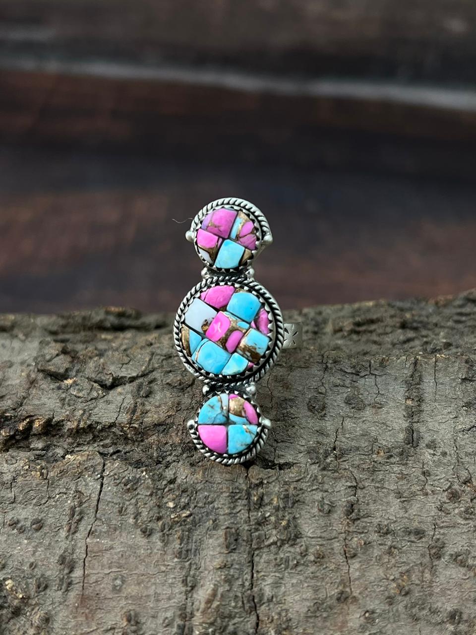 Handmade Sterling Silver Cotton Candy Adjustable Ring "Signed Nizhoni"