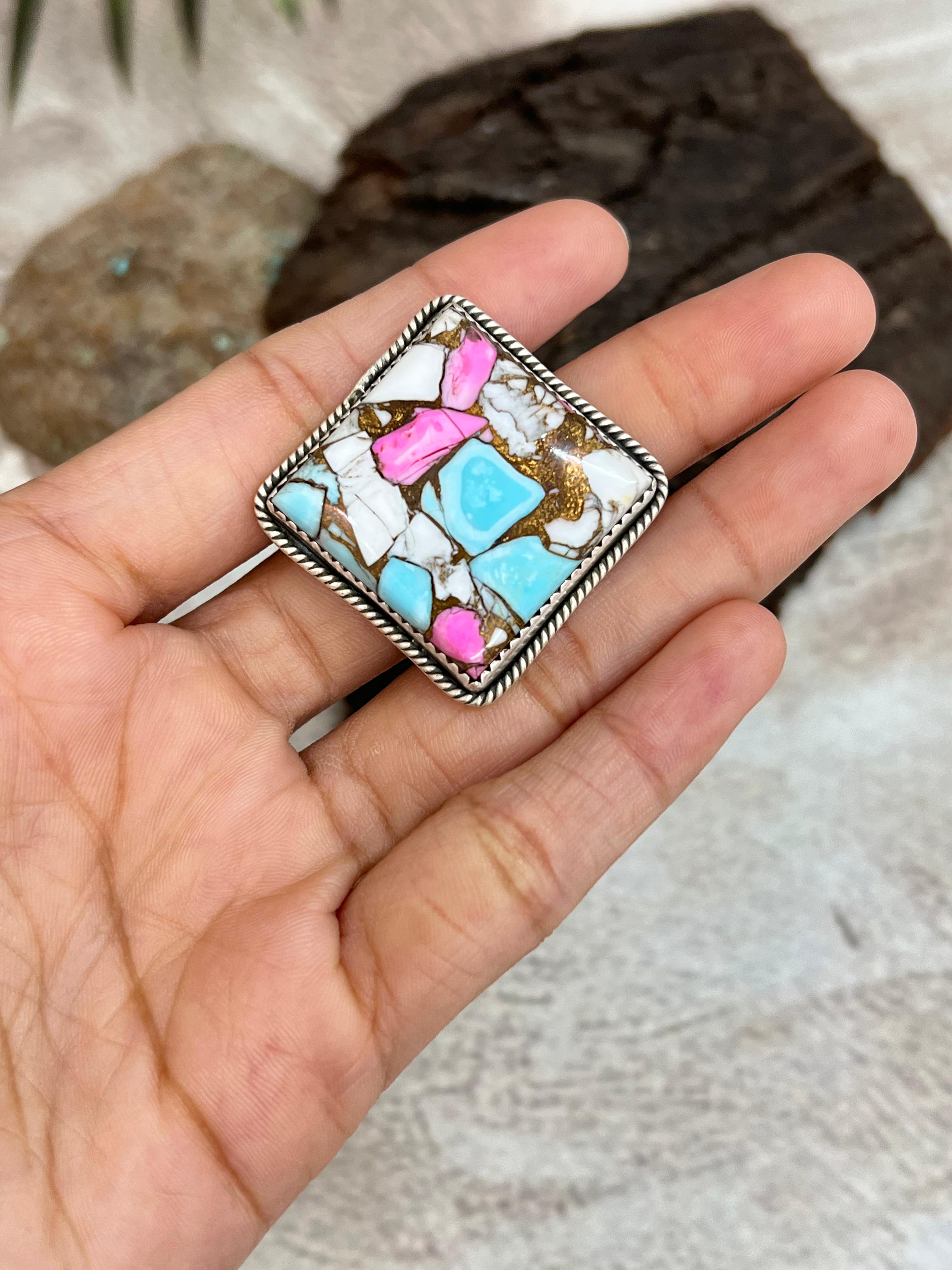 Handmade Sterling Silver Cotton Candy Adjustable Ring Signed Nizhoni