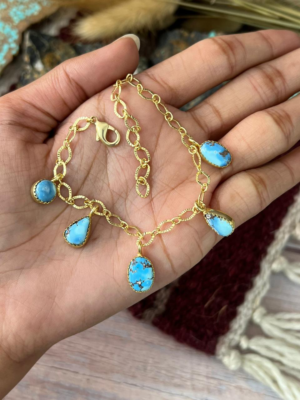 “The Golden Collection” Handmade Natural Gold-Plated Golden Hills Turquoise Bracelet