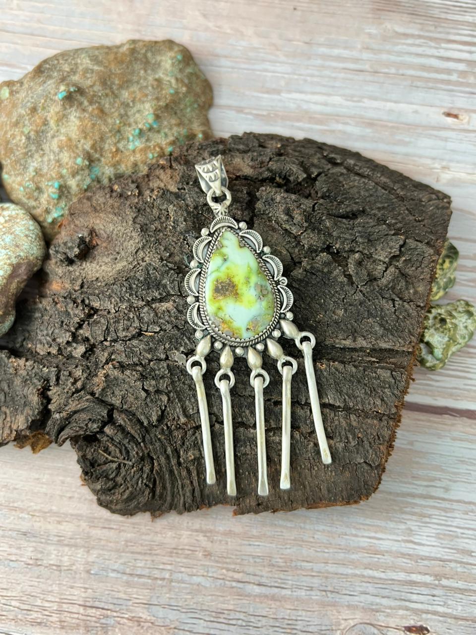 Handmade Sterling Silver Palomino Turquoise Pendant with Signed Nizhoni