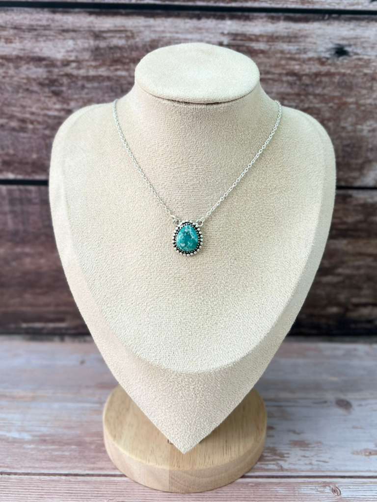 Handmade Sterling Silver White Water Turquoise Necklace with Signed Nizhoni