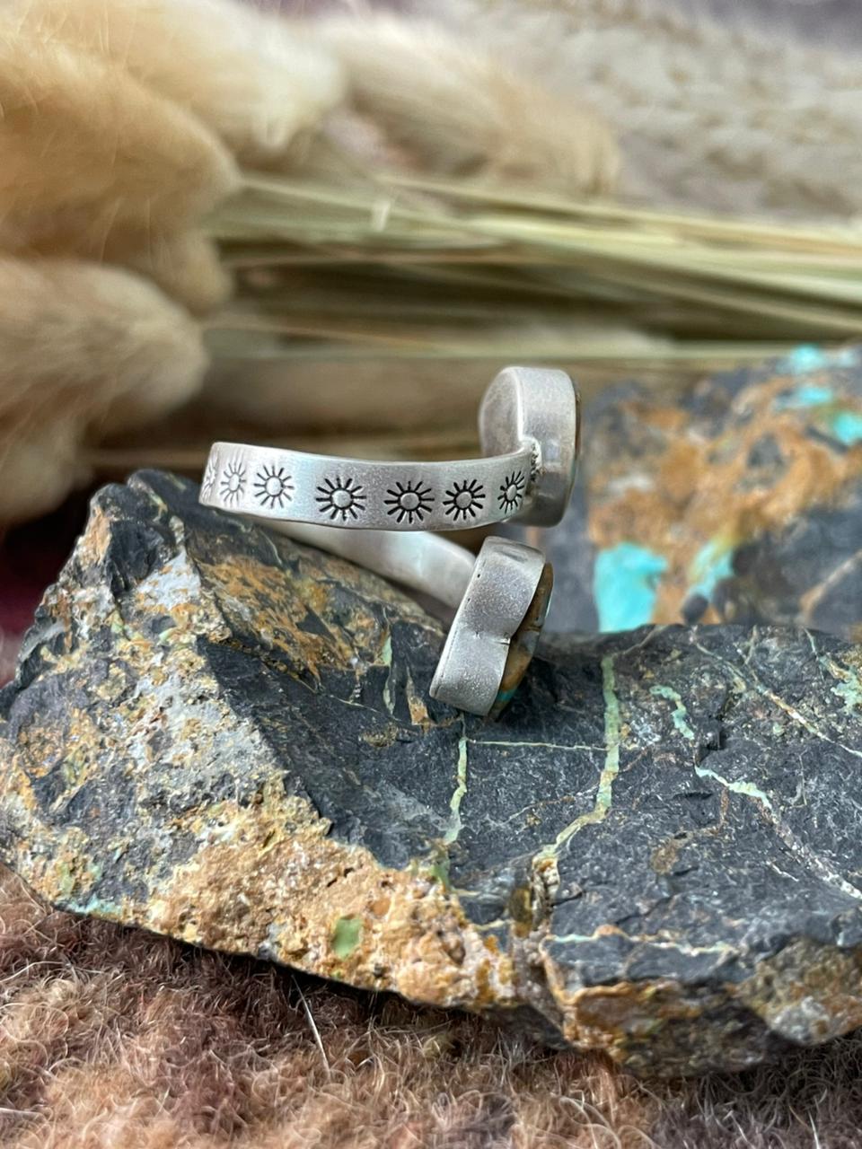 Handmade Sterling Silver Royston Ribbon Turquoise Adjusatble Ring "Signed Nizhoni"