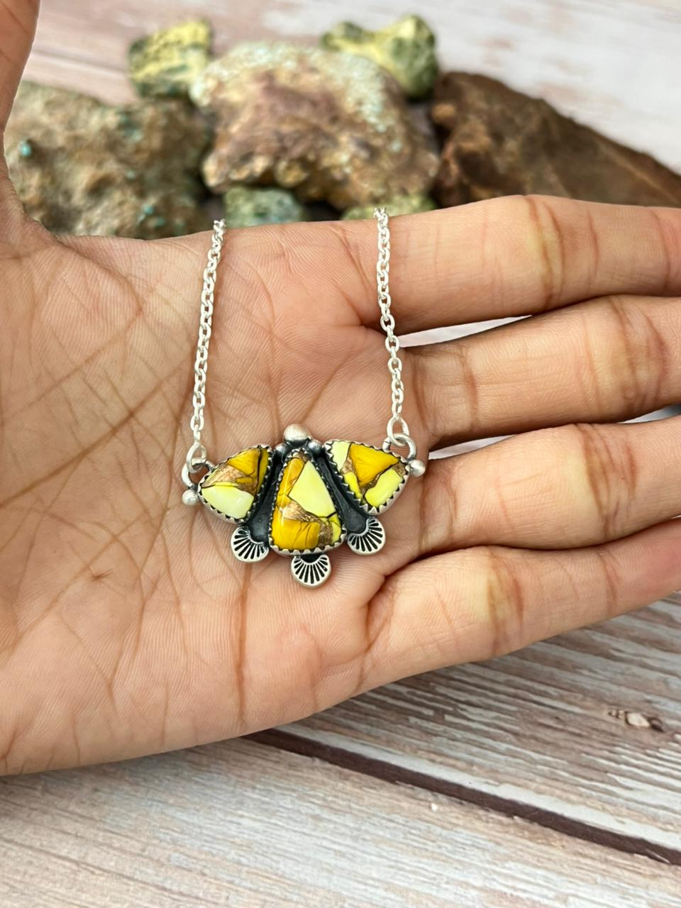 Handmade Sterling Silver Honey Dahlia Necklace with Signed Nizhoni