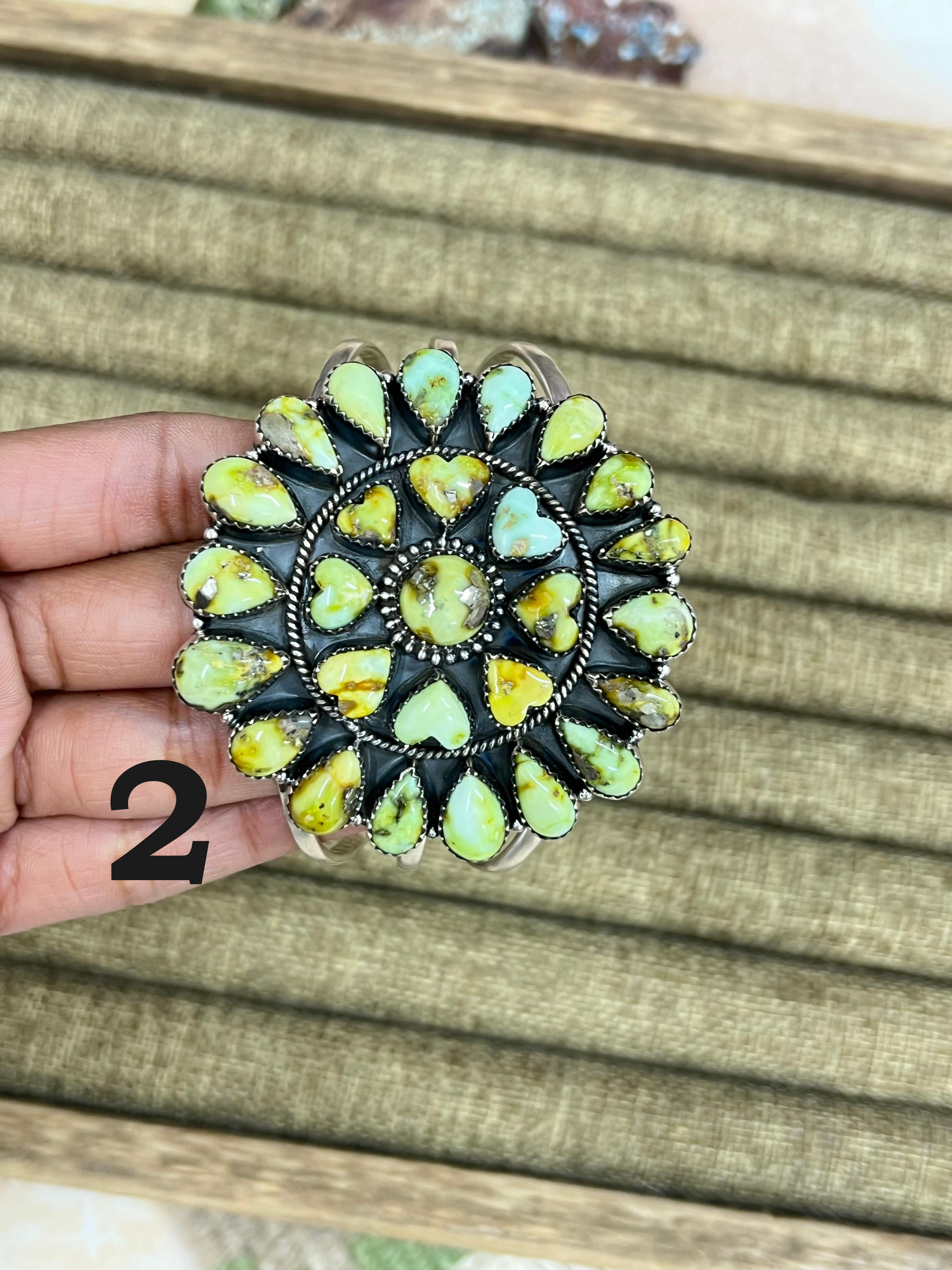 Handmade Sterling Silver Palomino Turquoise Cuff Bracelet with Signed Nizhoni