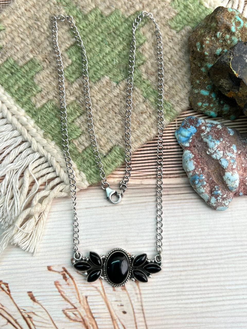 Handmade Sterling Silver Black Onyx Necklace "Signed Nizhoni"