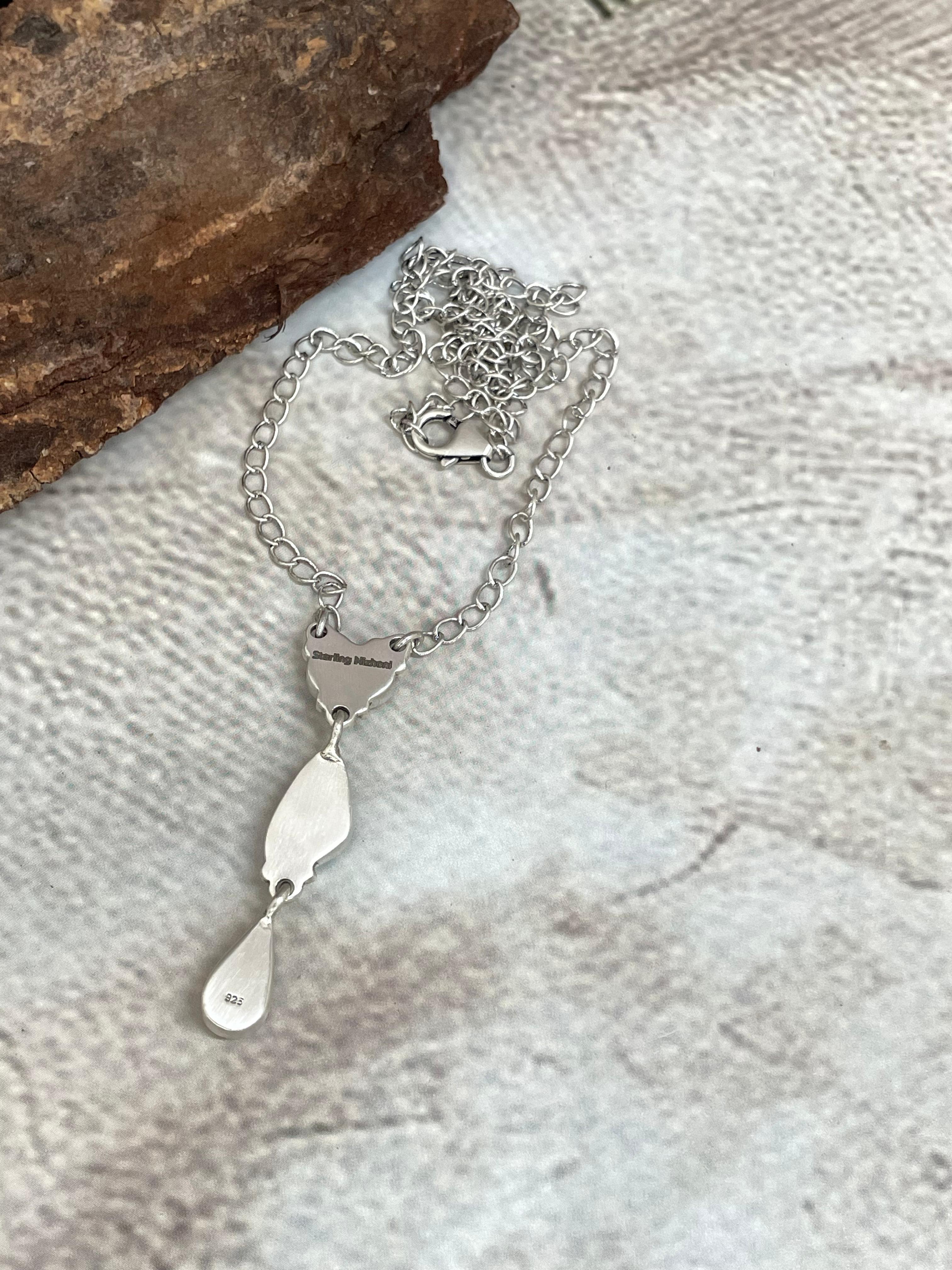 Handmade Sterling Silver Sonoran Turquoise Necklace Signed Nizhoni