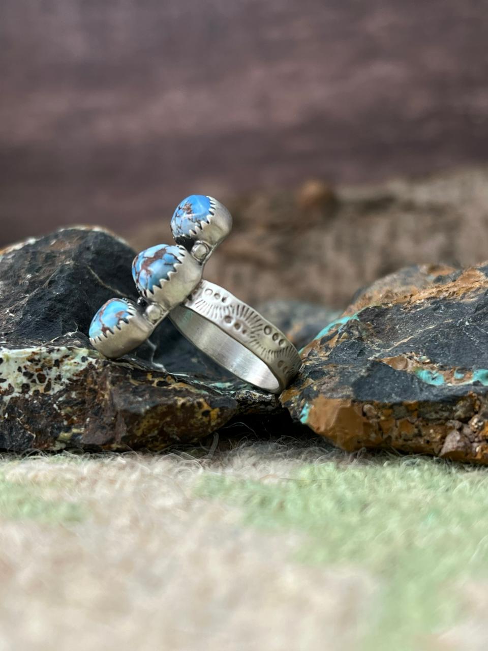 Handmade Sterling Silver Golden Hills Turquoise Adjustable Ring "Signed Nizhoni"