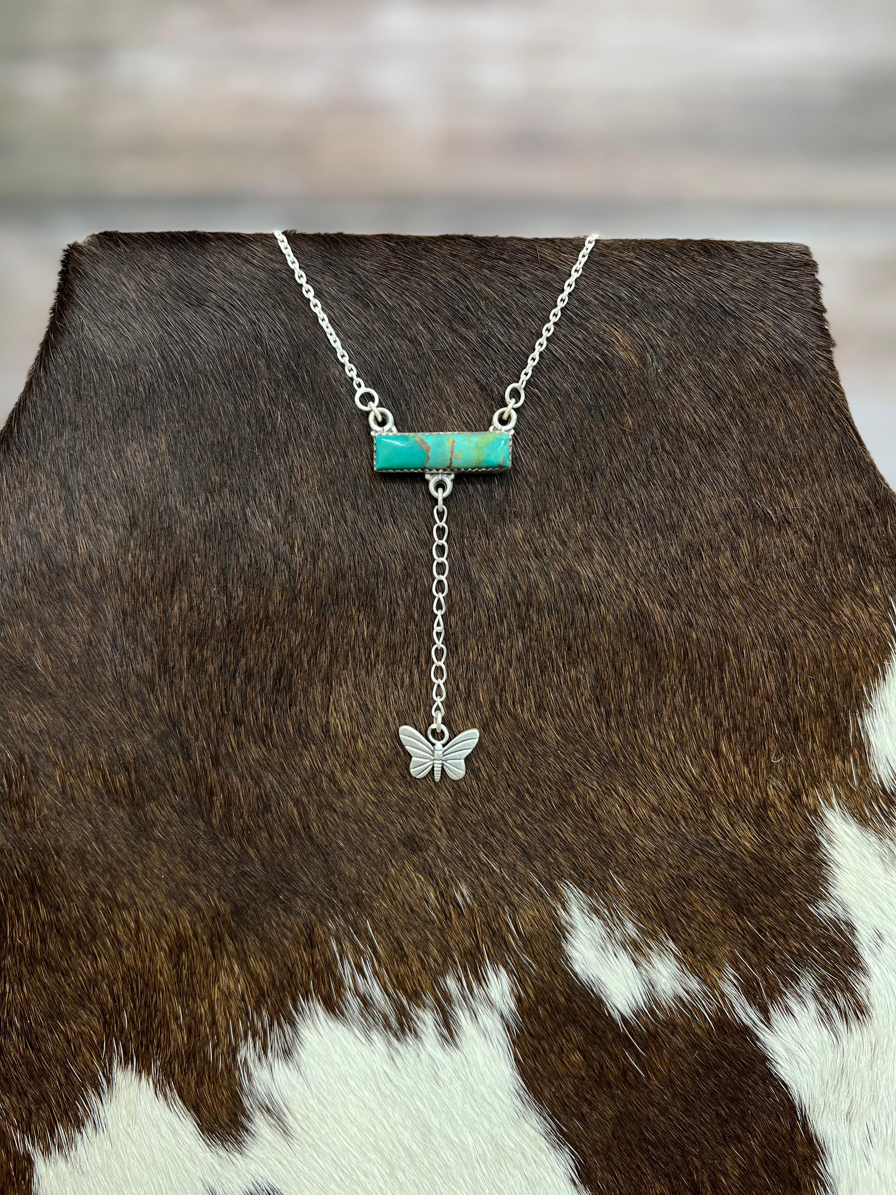 Handmade Sterling Silver Kingman Turquoise Necklace with Signed Nizhoni