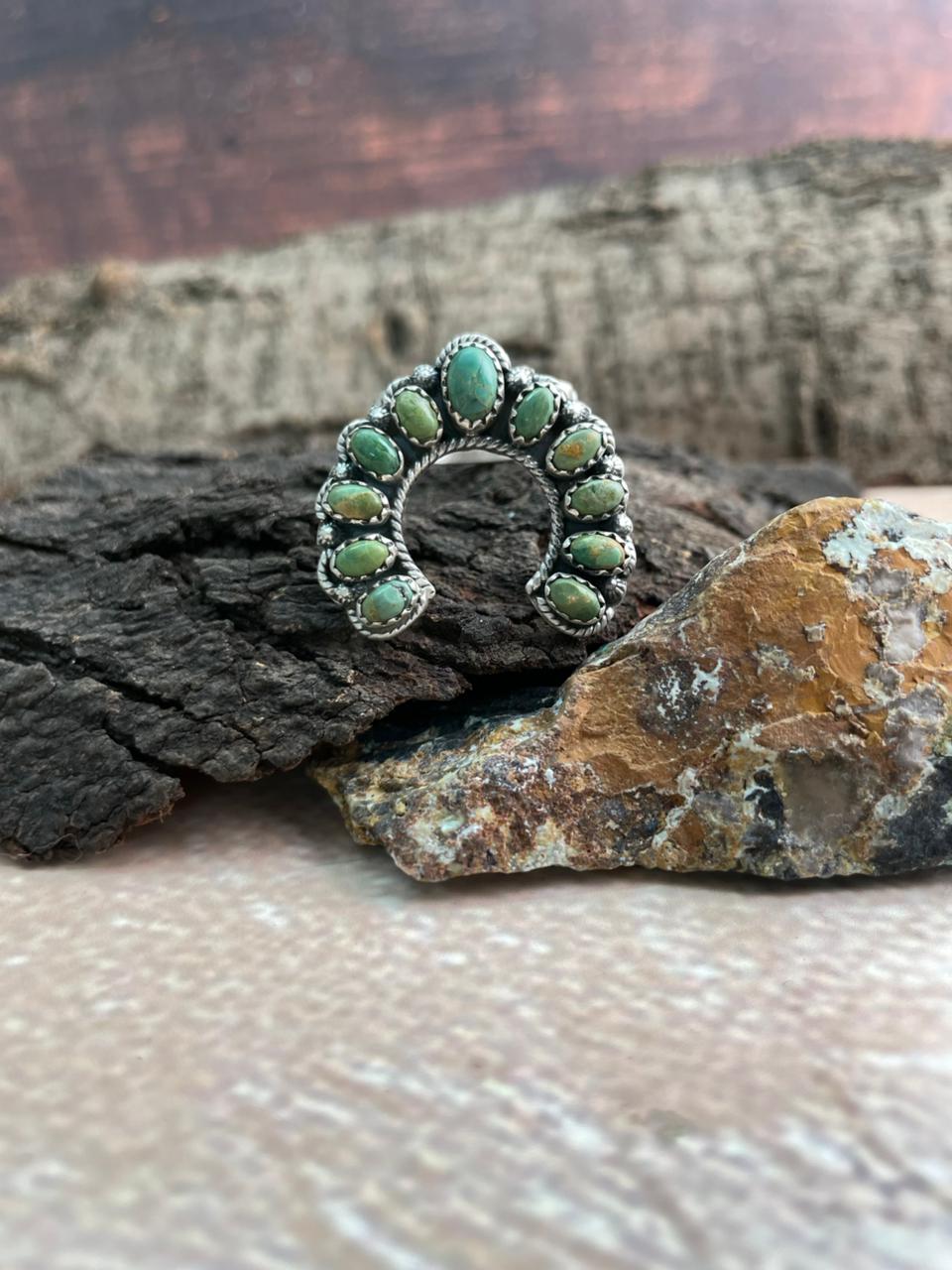 Handmade Sterling Silver Kingman Turquoise Naja Adjustable Ring "Signed Nizhoni"
