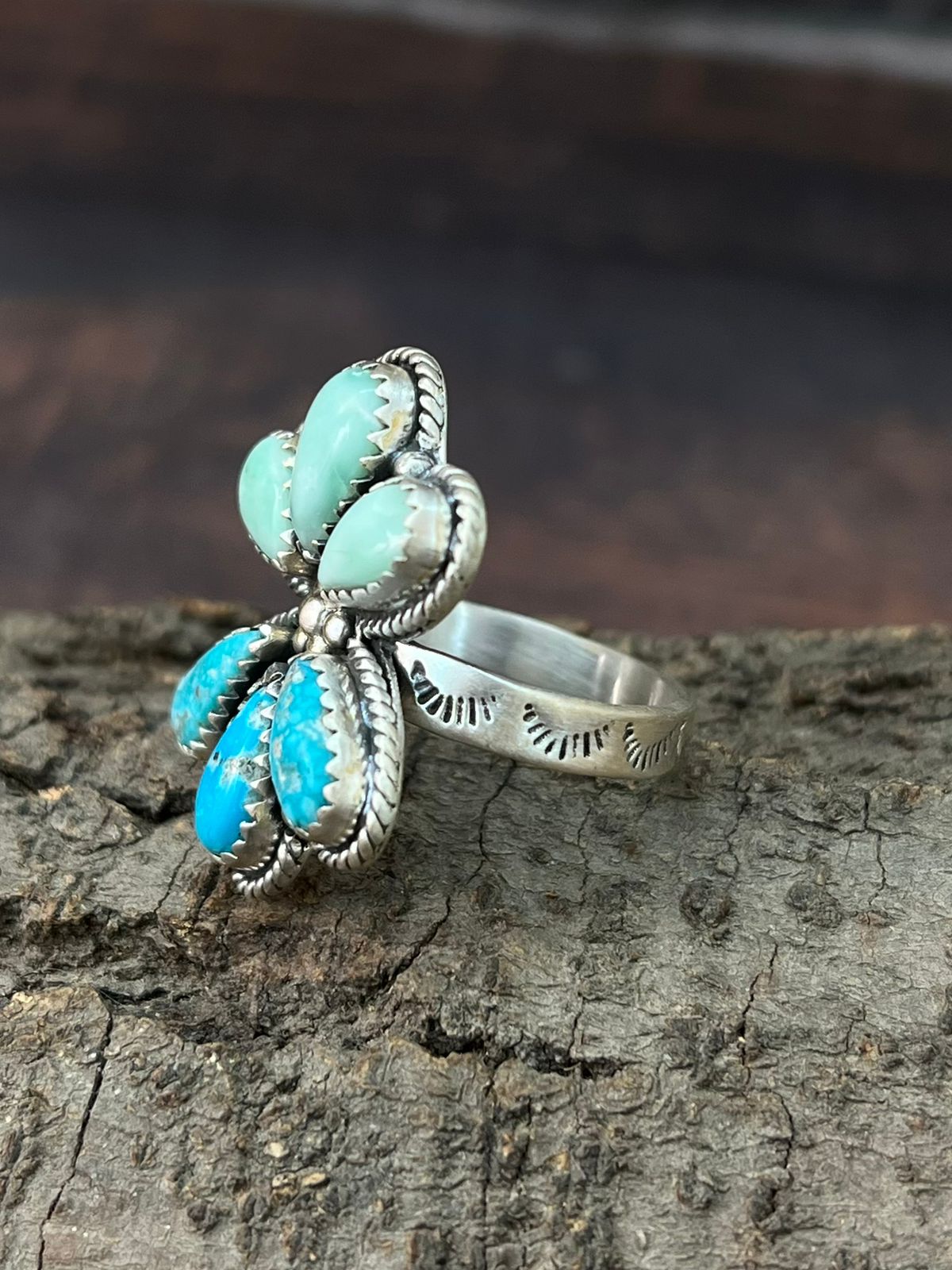 Handmade Sterling Silver White Water with Paloma Adjustable Ring "Signed Nizhoni"