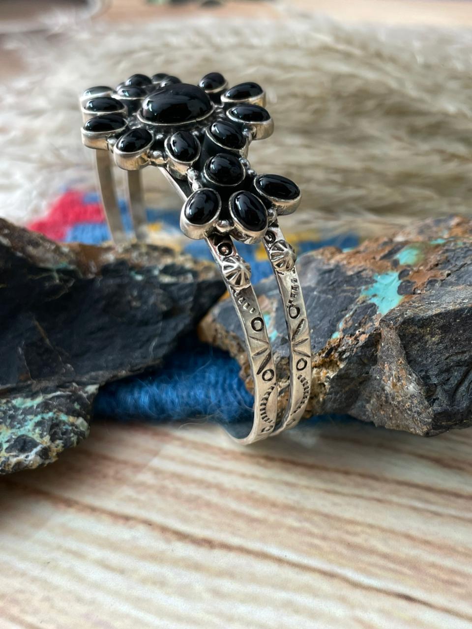 Handmade Sterling Silver Black Onyx Cuff Bracelet "Signed Nizhoni"